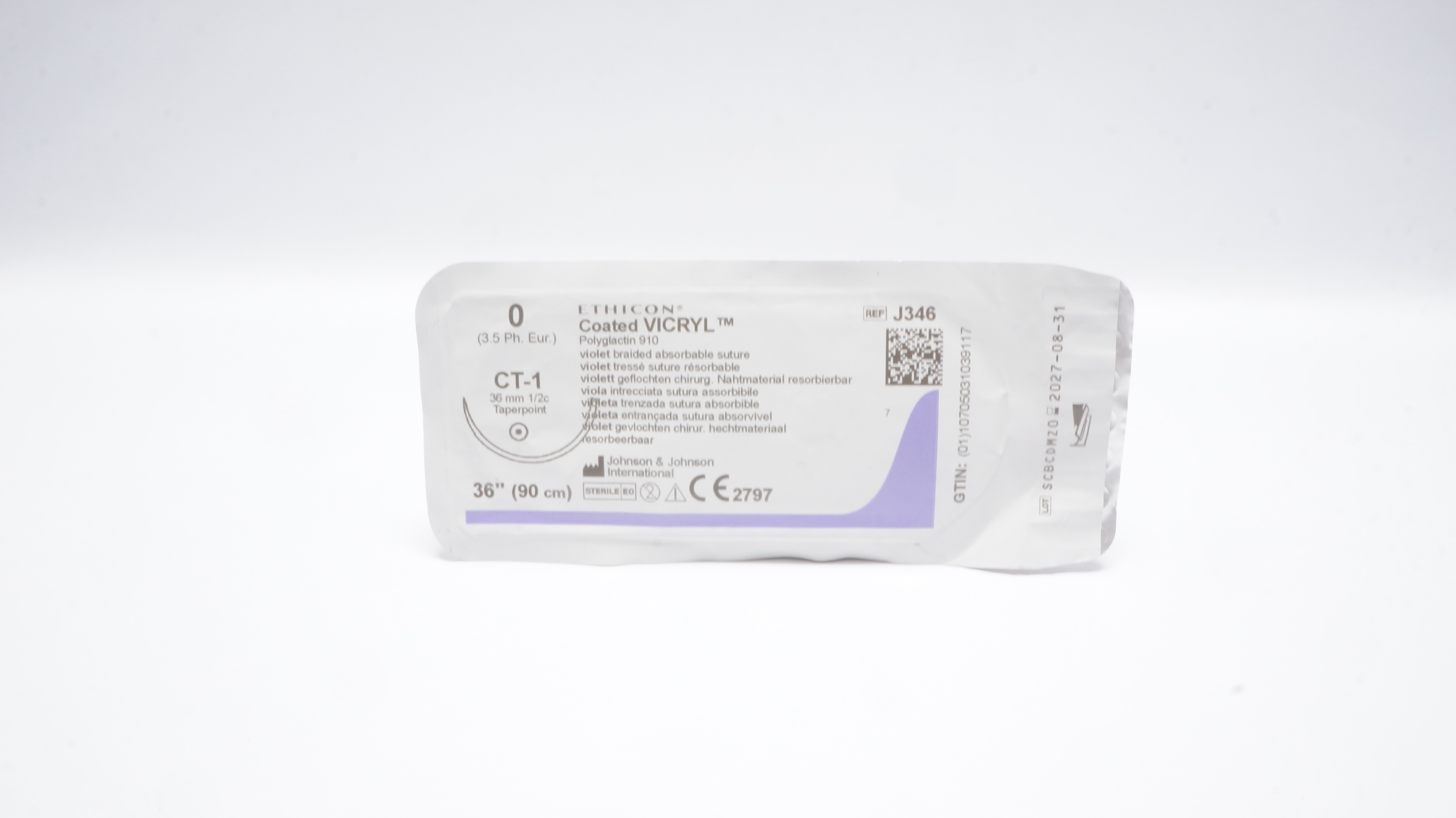Ethicon J346 0 VICRYL Stre Violet Braided CT-1 36mm 1/2c Taperpoint 36inch