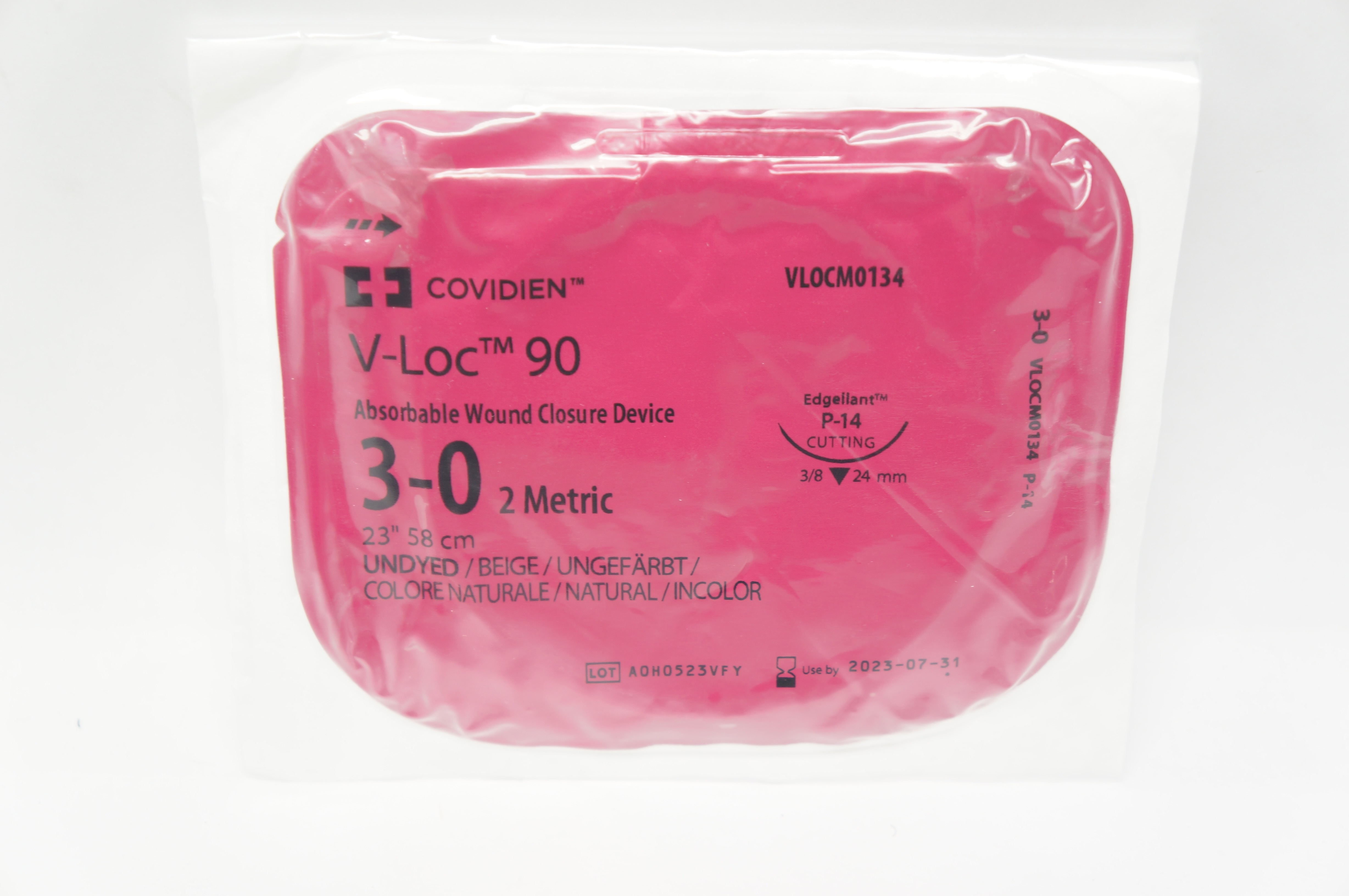 Covidien VLOCM0134 3-0 V-Loc 90 Edgellant, P-14, Cutting 3/8 24mm, 23inch