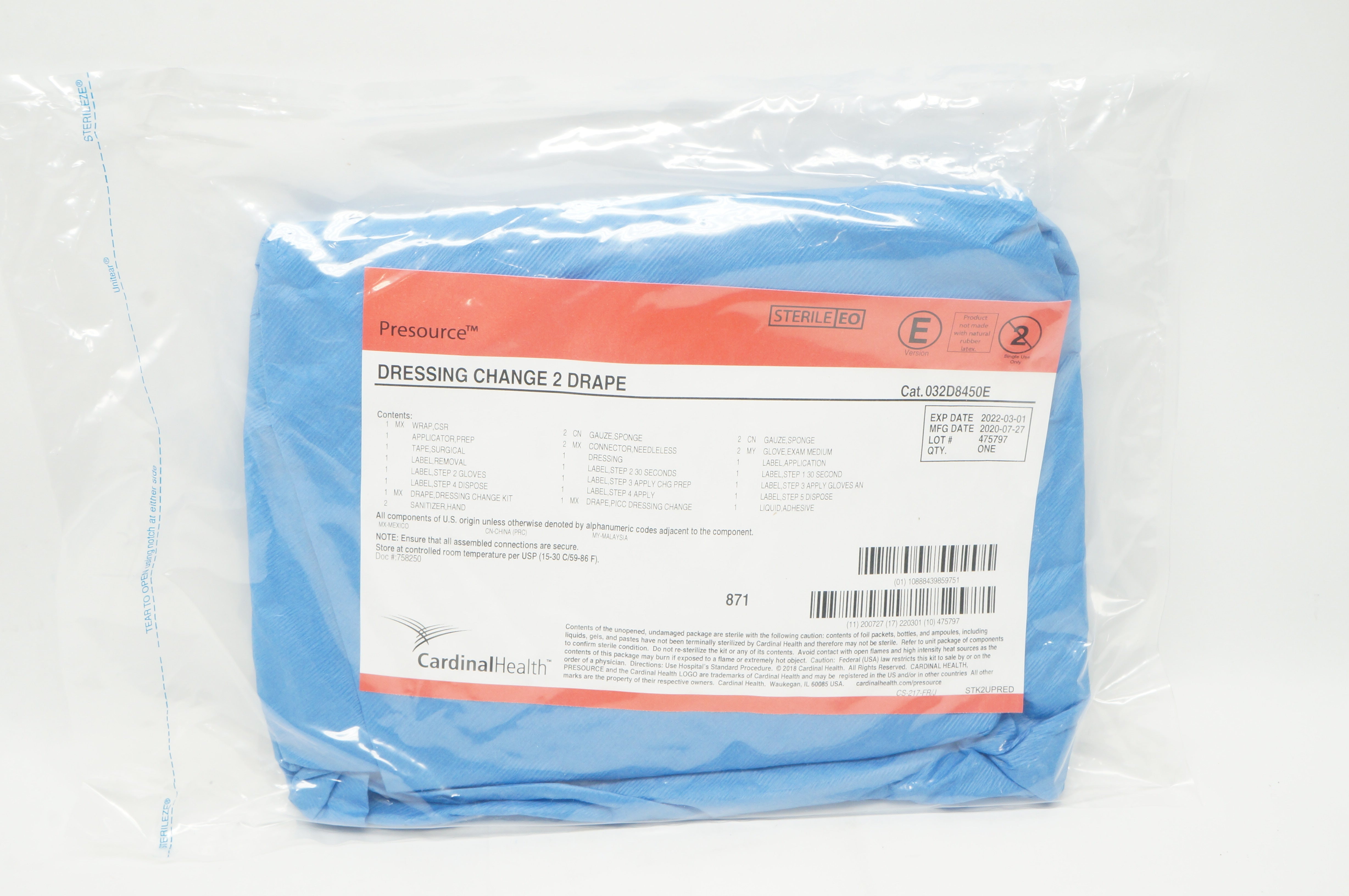 Cardinal Health 032D8450E Presourse Dressing Change 2 Drape