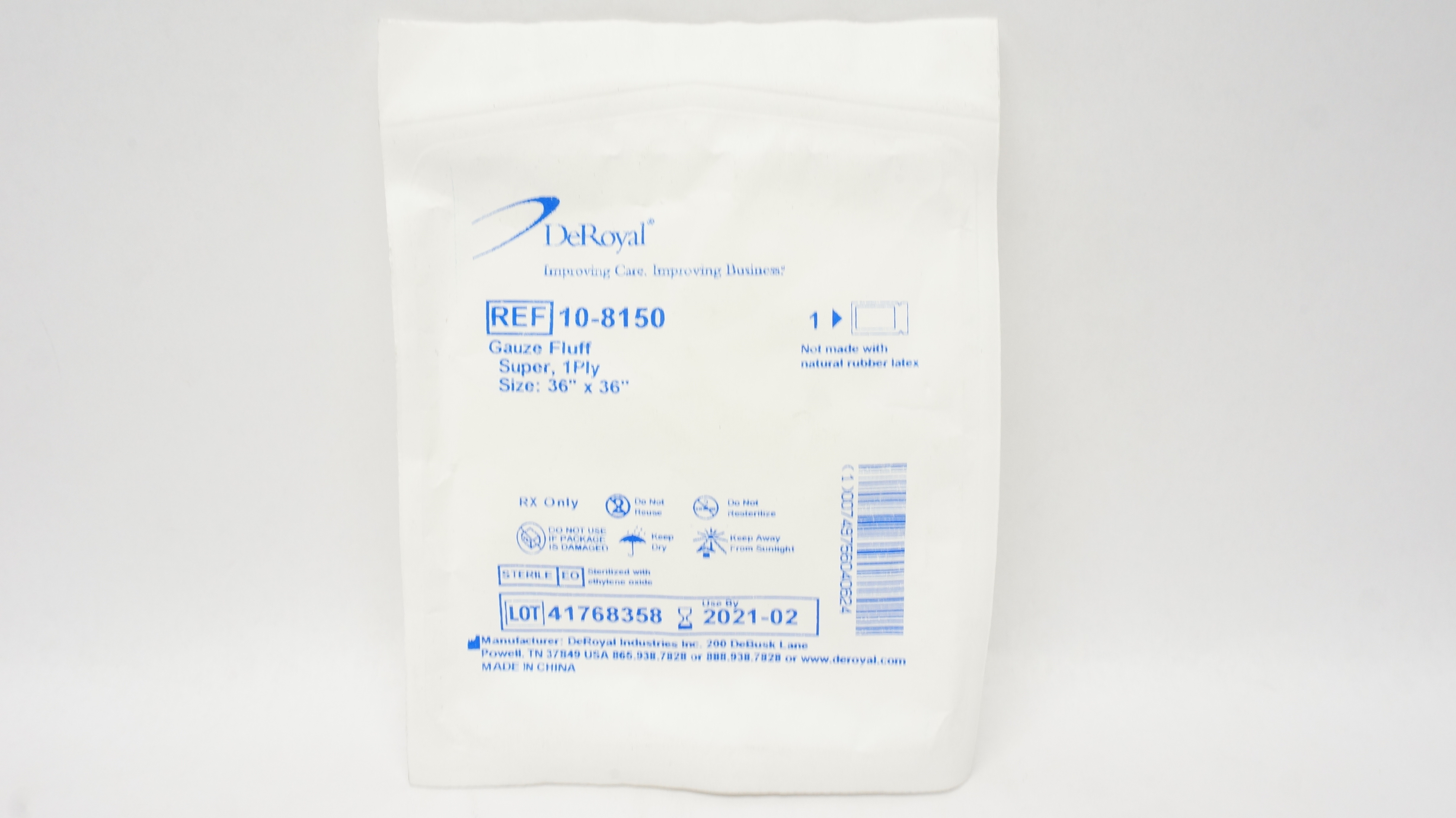 DeRoyal 10-8150 Gauze Fluff Super, 1Ply, 36 x 36inch (x)