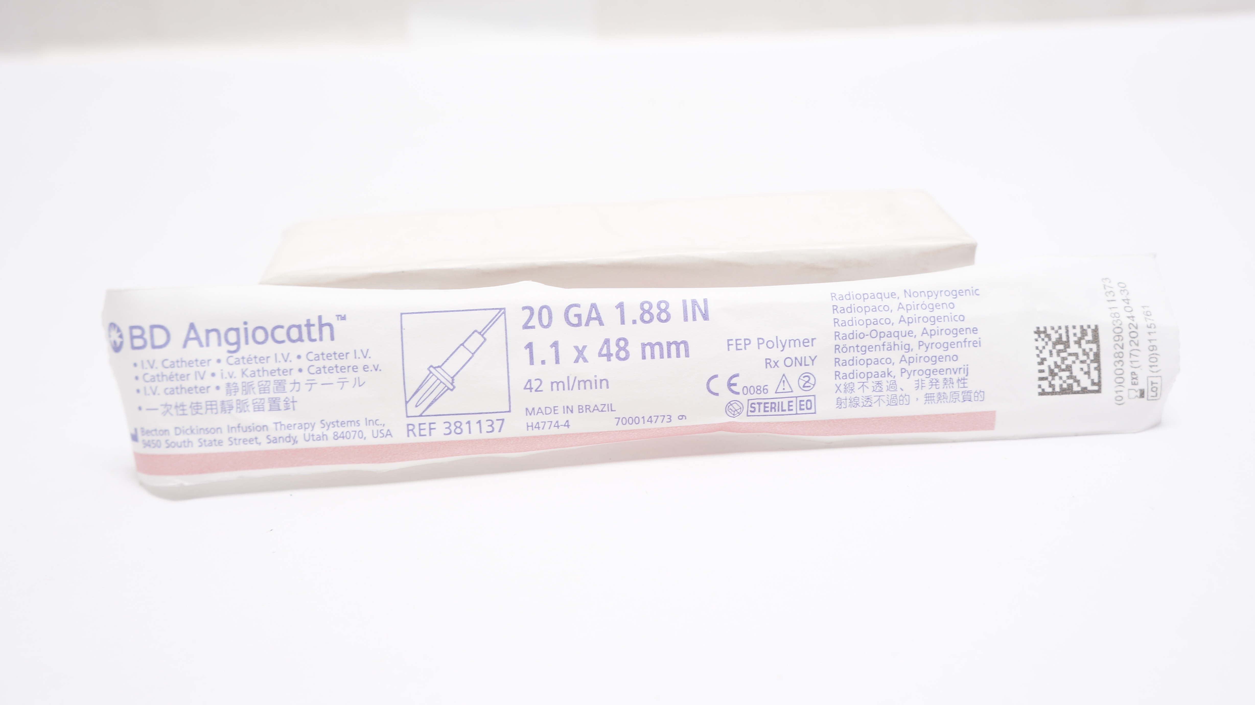 BD 381137 Angiocath I.V. Cath. 20GA x 1.88inch, 42 ml/min (x)
