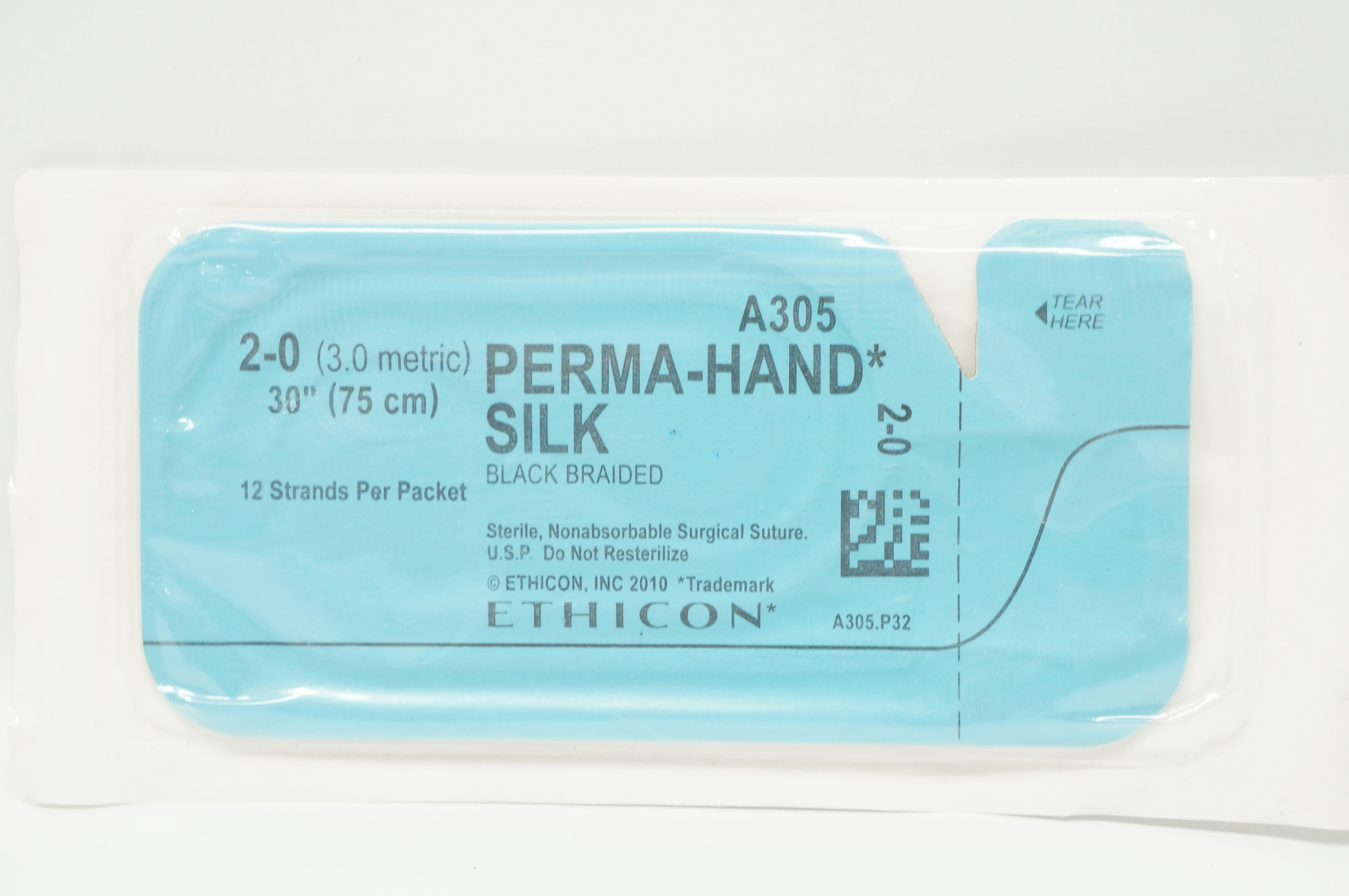 Ethicon A305 2-0 Perma-Hand Silk Black Braided Stre 30inch