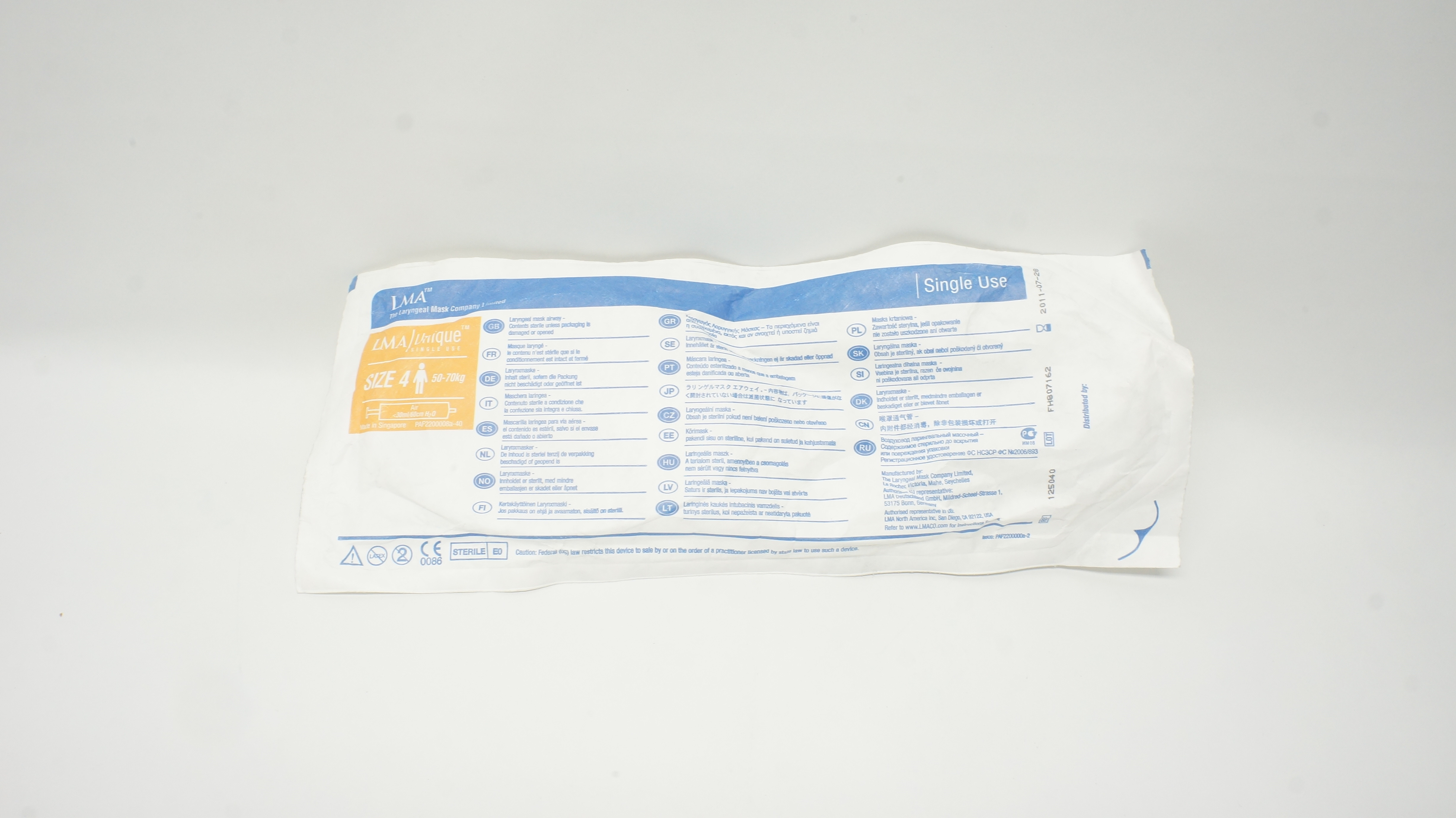 Teleflex 125040 LMA Unique Laryngeal Mask Airway Size 4, 50-70kg (x)