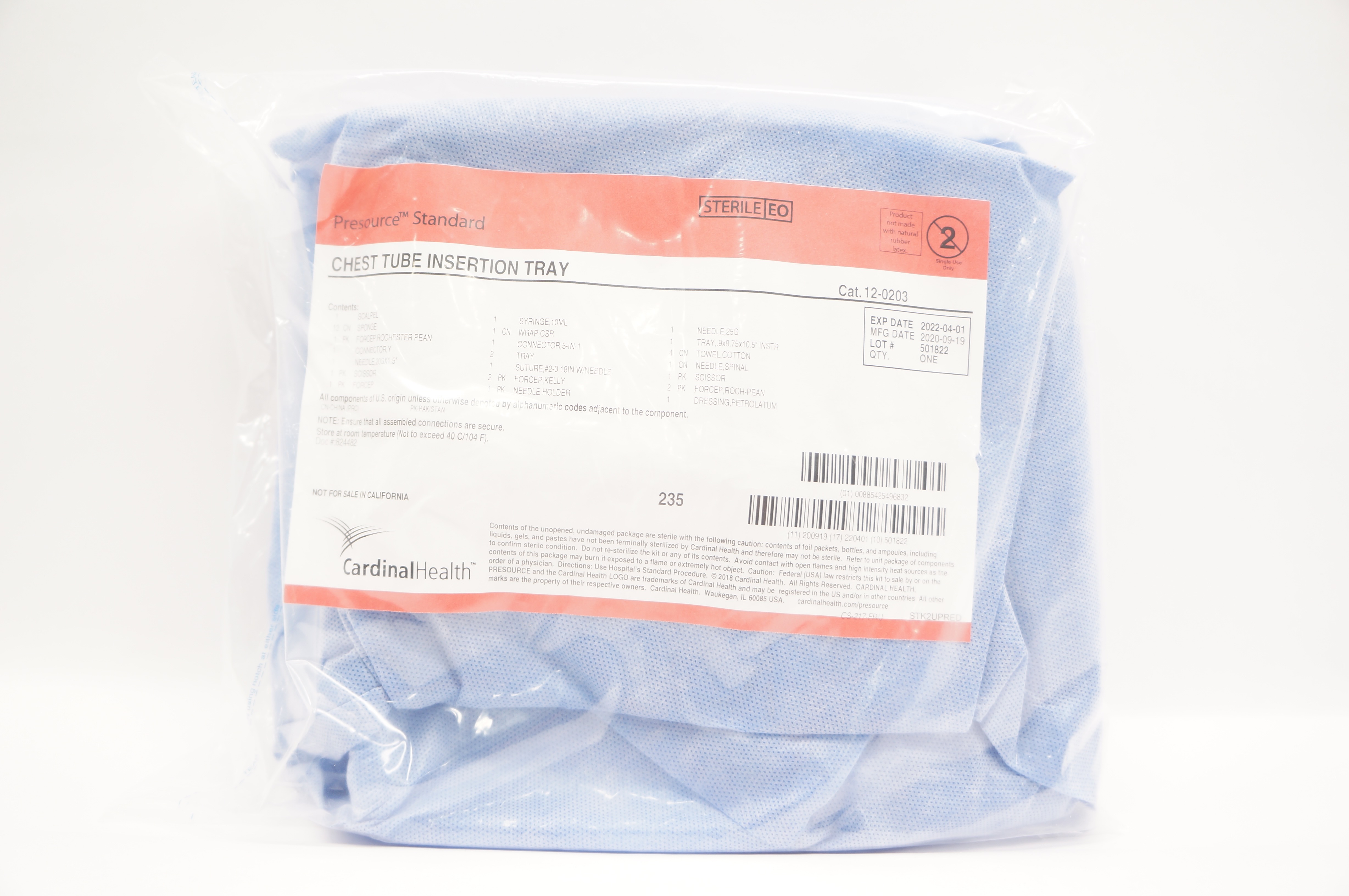 Cardinal Health 12-0203 Presource Standard Chest Tube Insertion Tray (x)