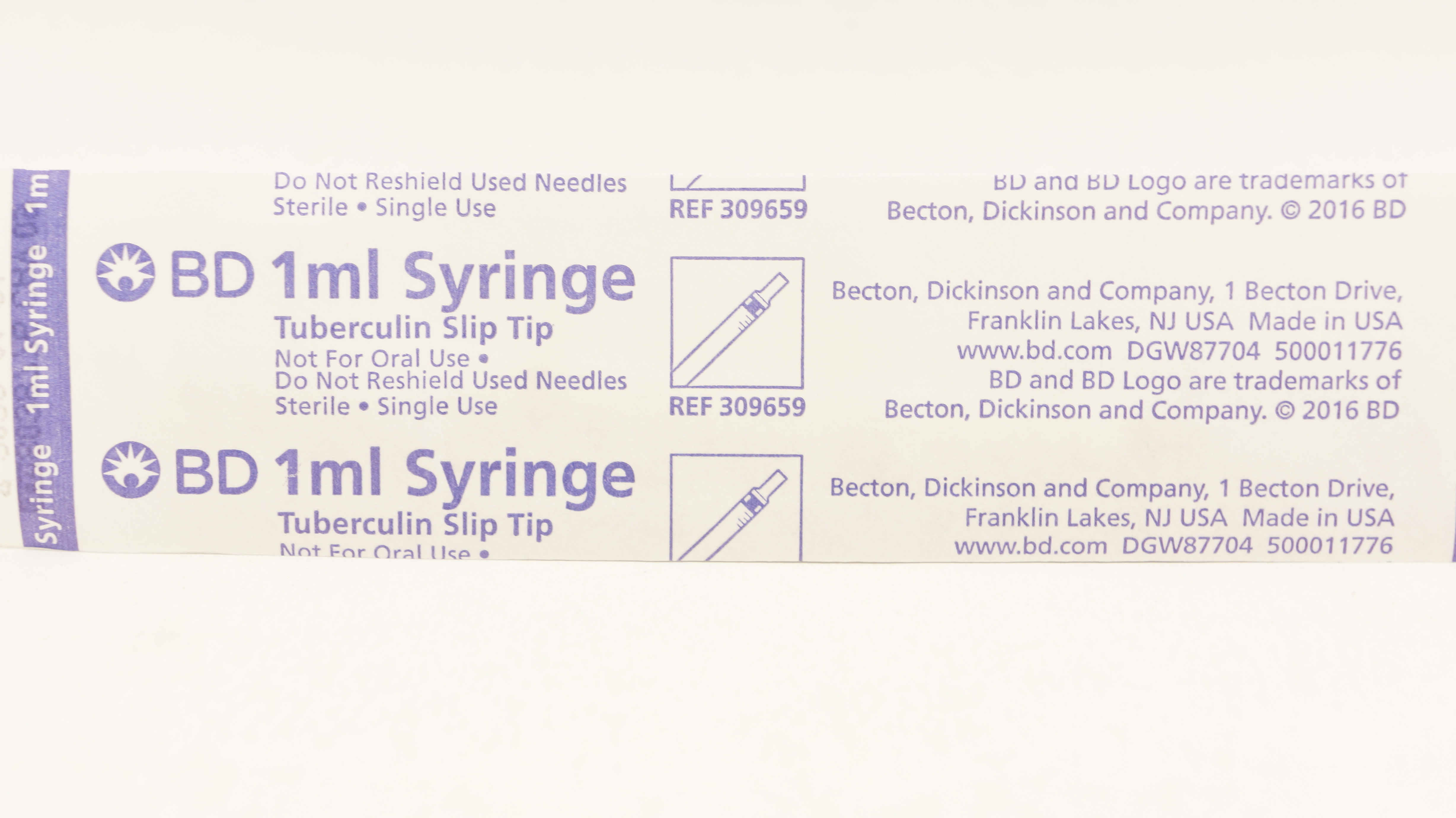 BD 309659 1ml Syringe Tuberculin Slit Tip