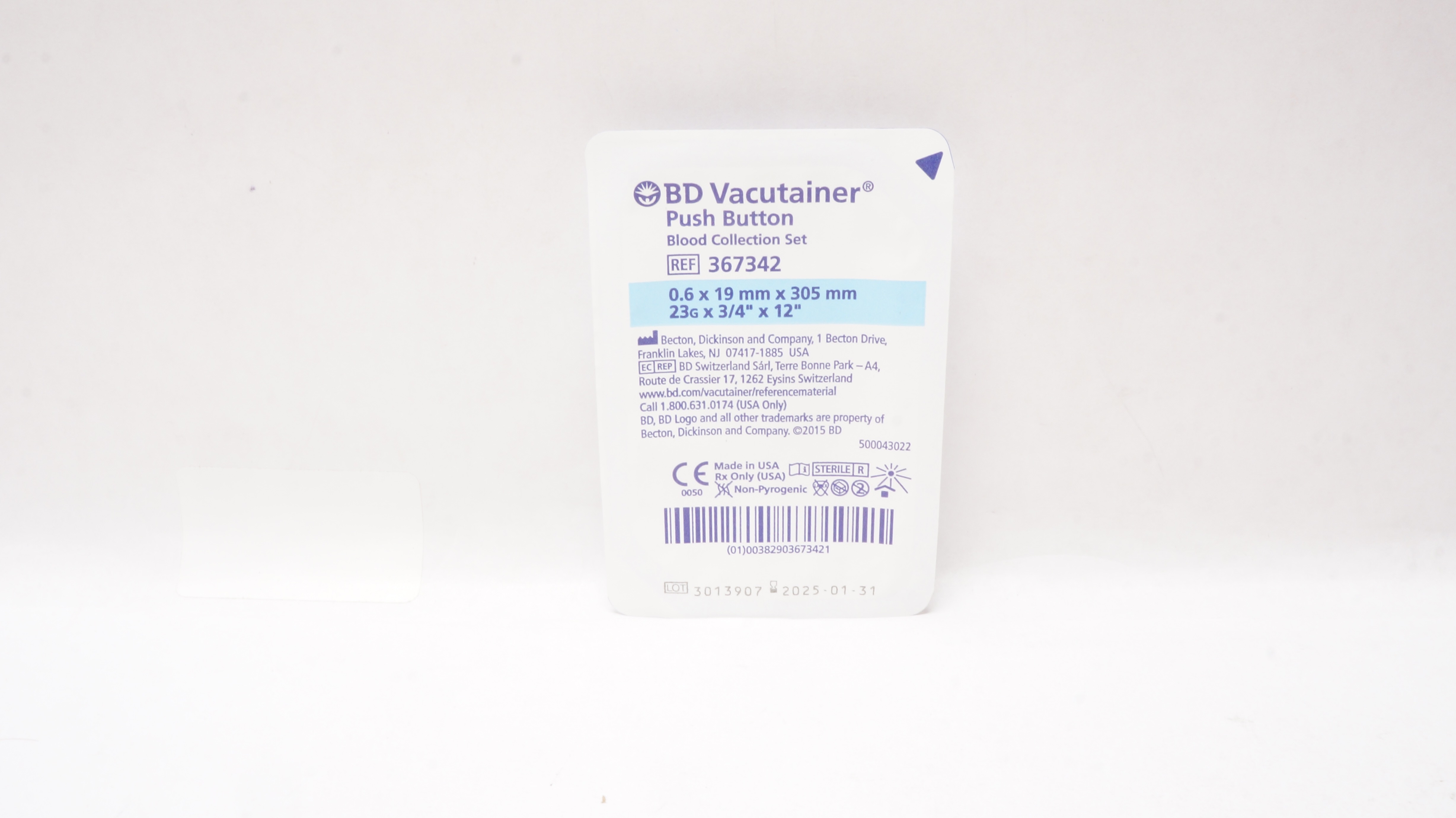 BD 367342 Vacutainer Push Button Blood Collection Set 23G x 3/4inch x 12inch