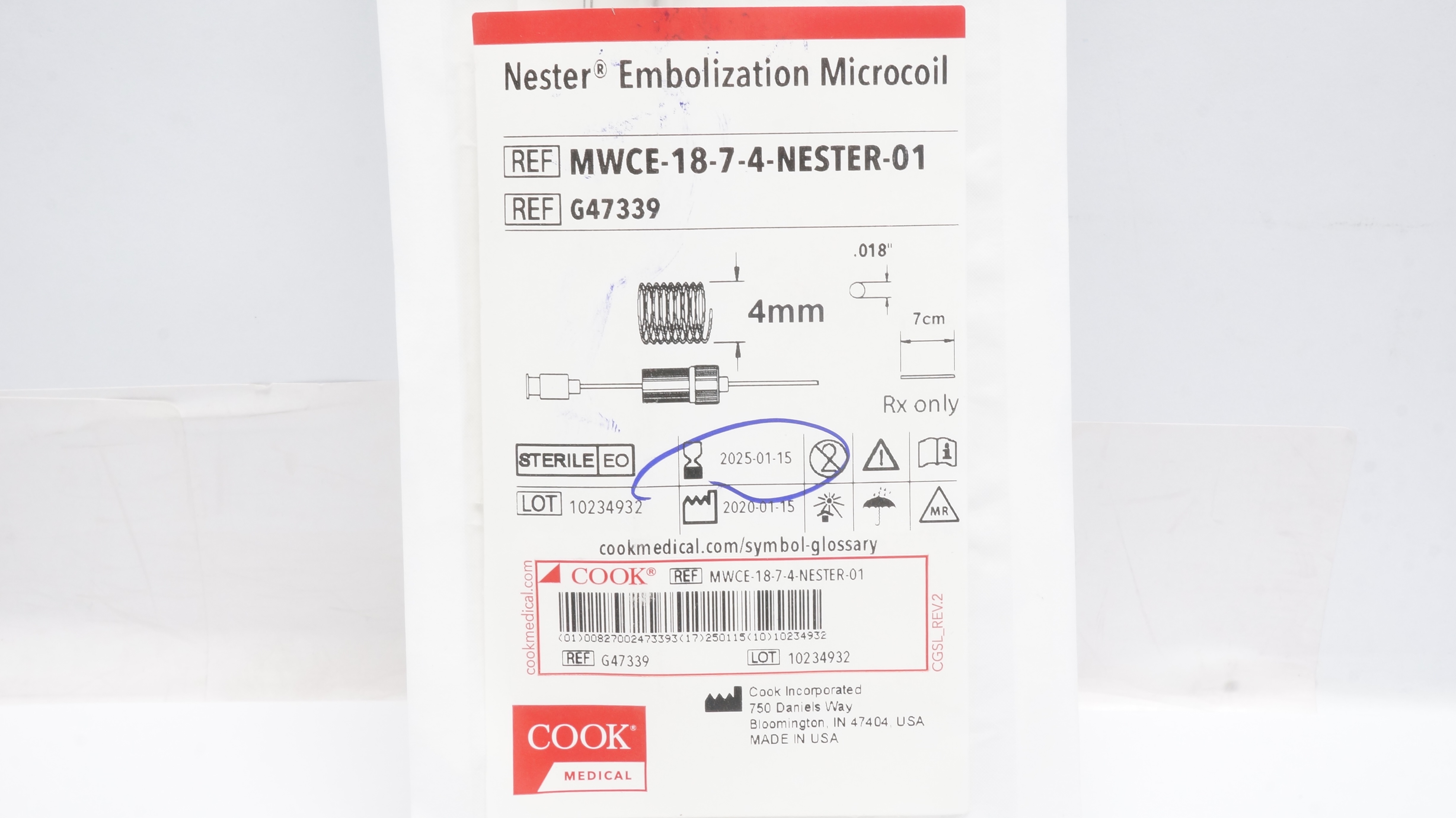 Cook Medical G47339 Nester Embolization  MicroCoil 4mm x 7cm x .018inch (x)