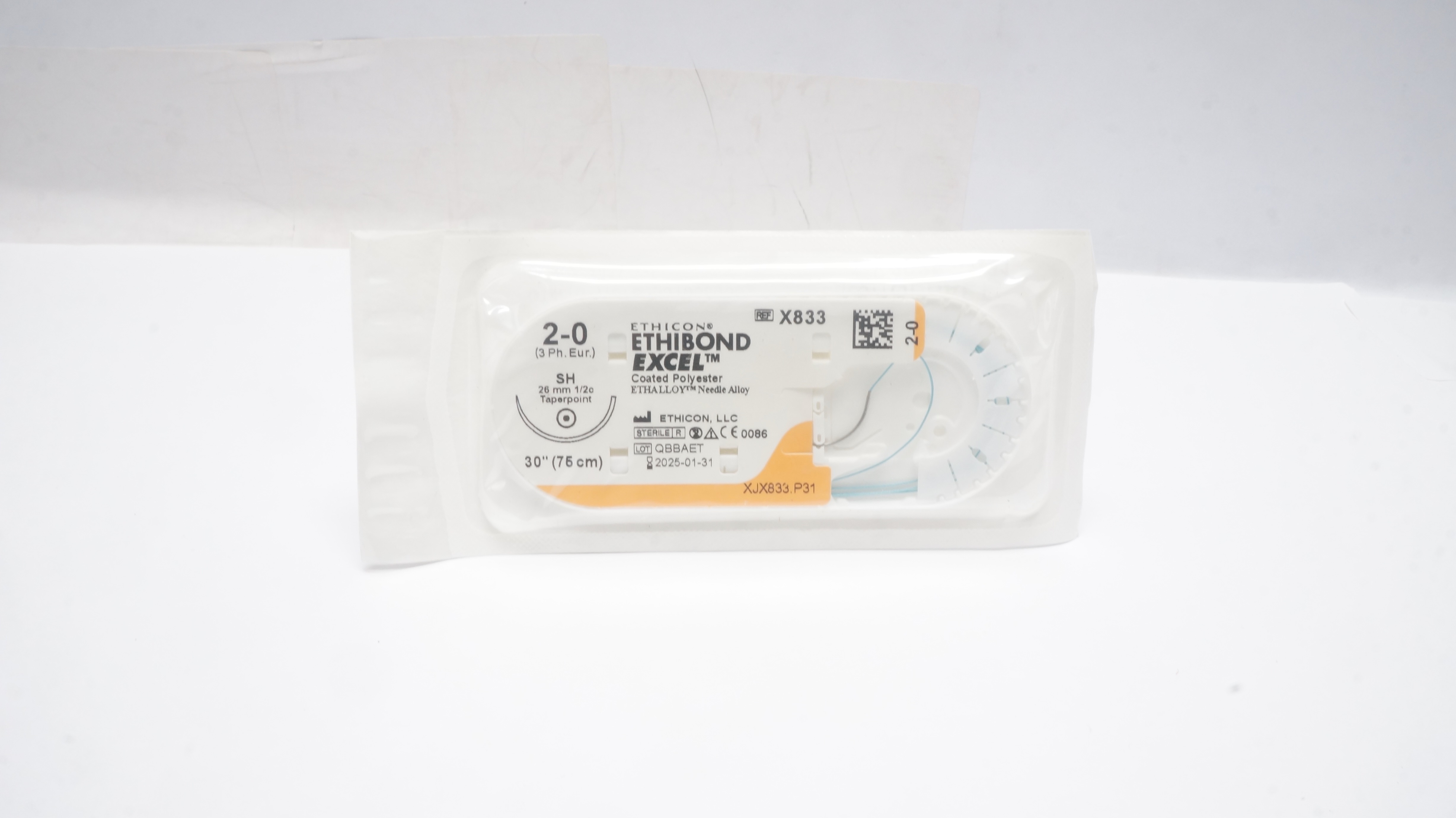 Ethicon X833 2-0 ETHIBOND EXCEL SH 26mm 1/2c Taperpoint 30inch (x)