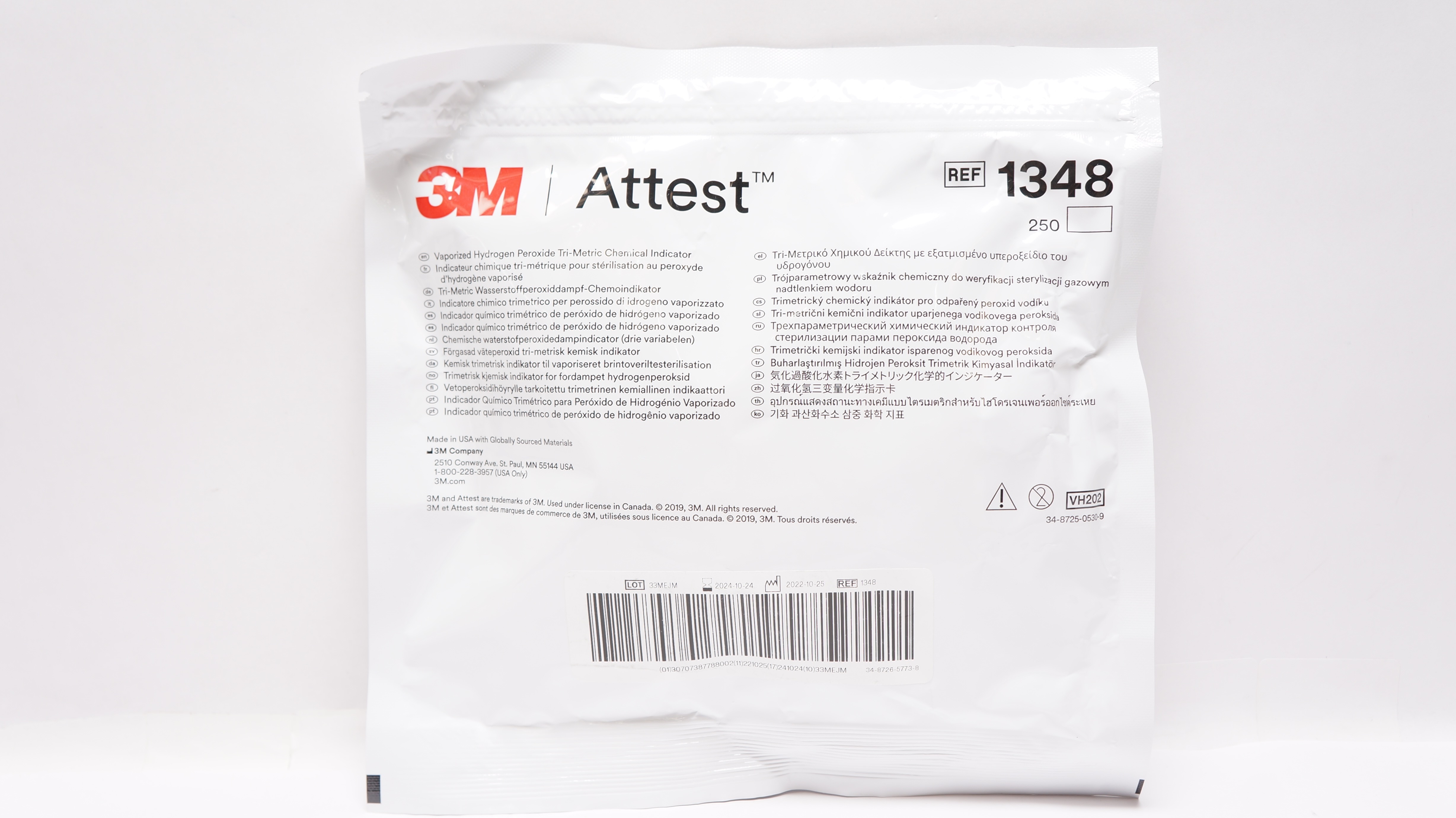 3M 1348 Attest Vaporized Hydrogen Peroxide Tri-Metric Chemical Indicator - Pack of 250