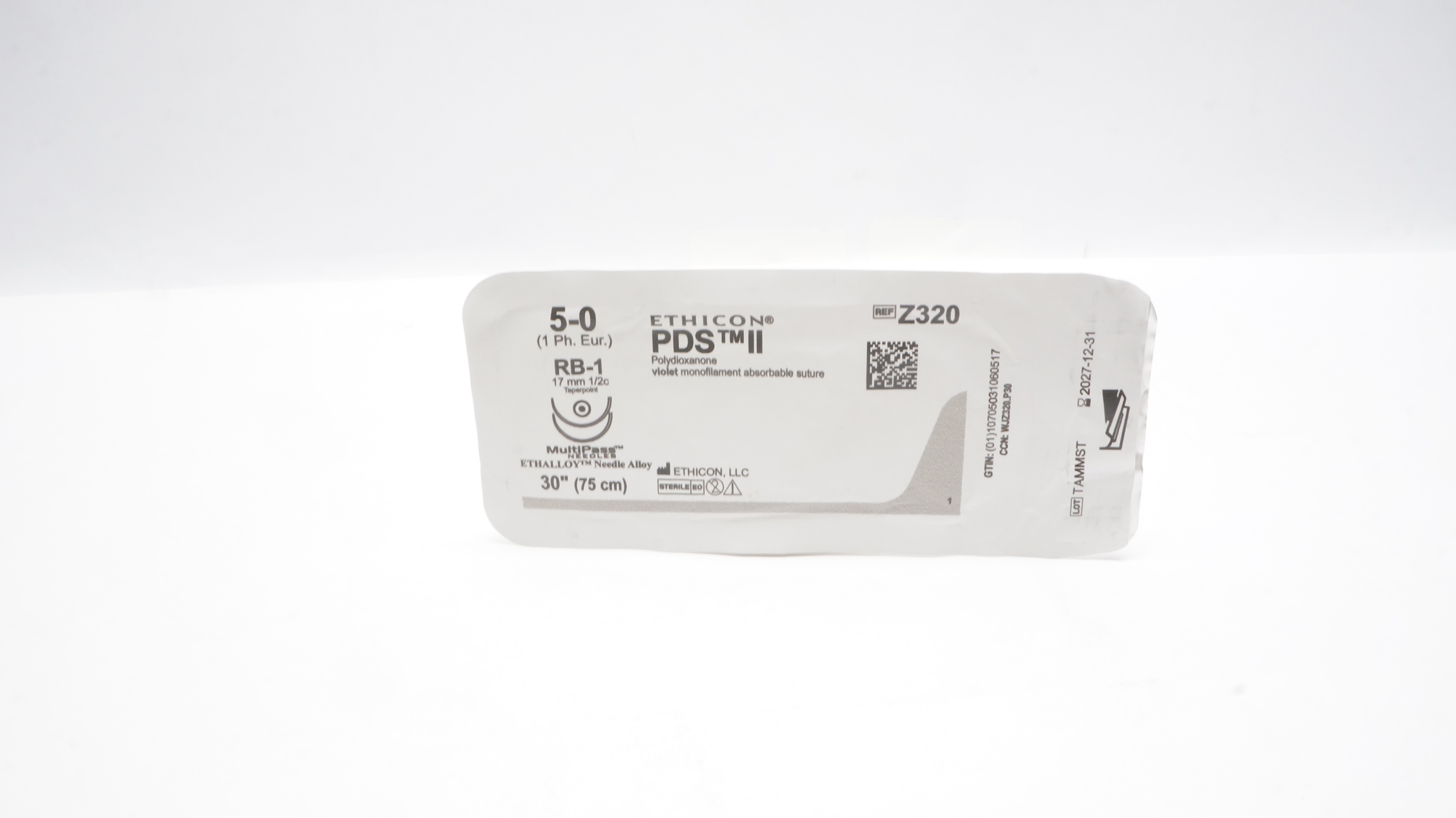 Ethicon Z320 5-0 PDS II Polydioxanone Stre RB-1 17mm 1/2c Taperpoint 30inch