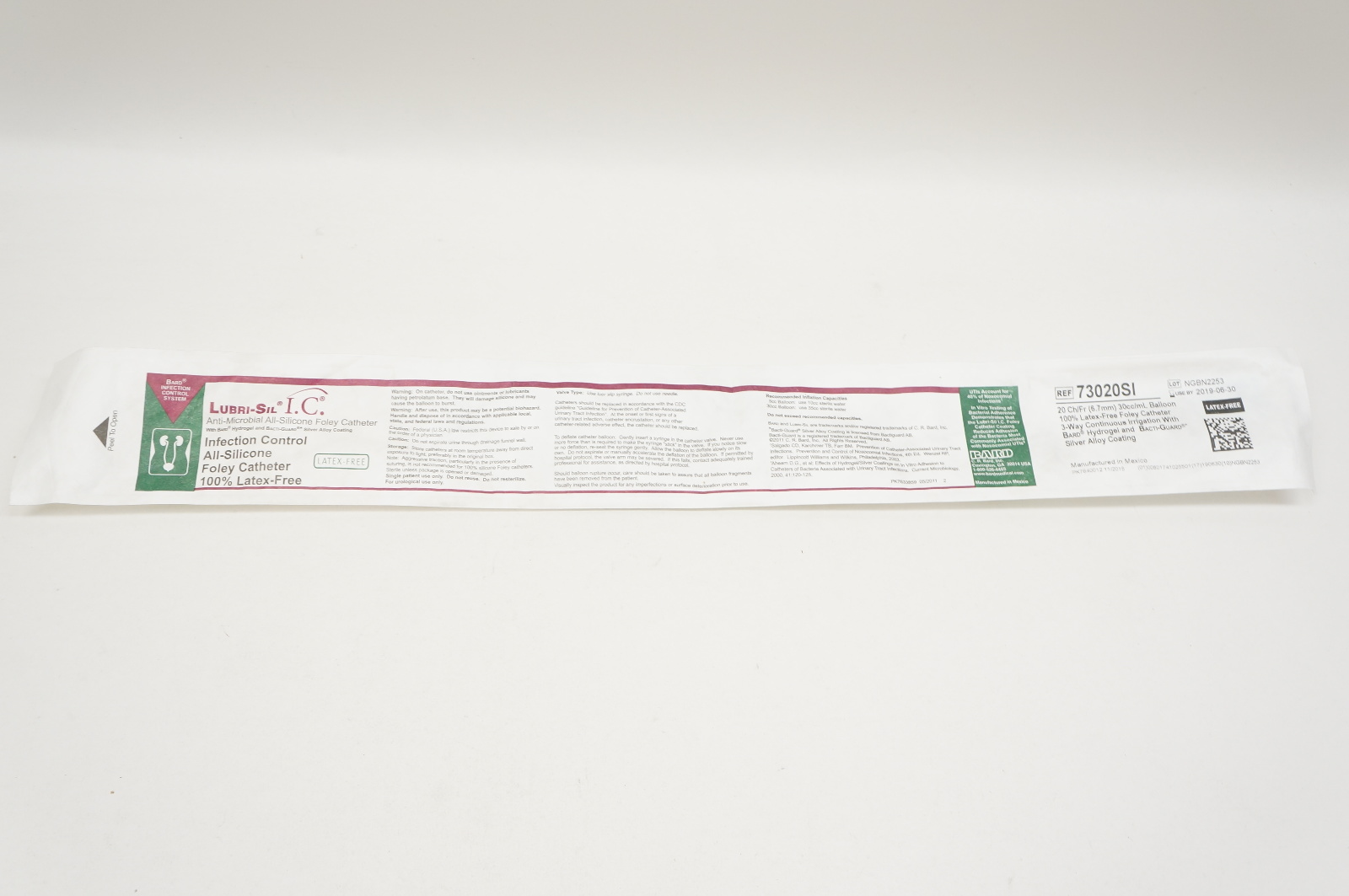 Bard 73020SI Foley Cath. Lubri-Sil I.C. 3-Way Round Tip 30 cc Balloon 20 Fr. (x)