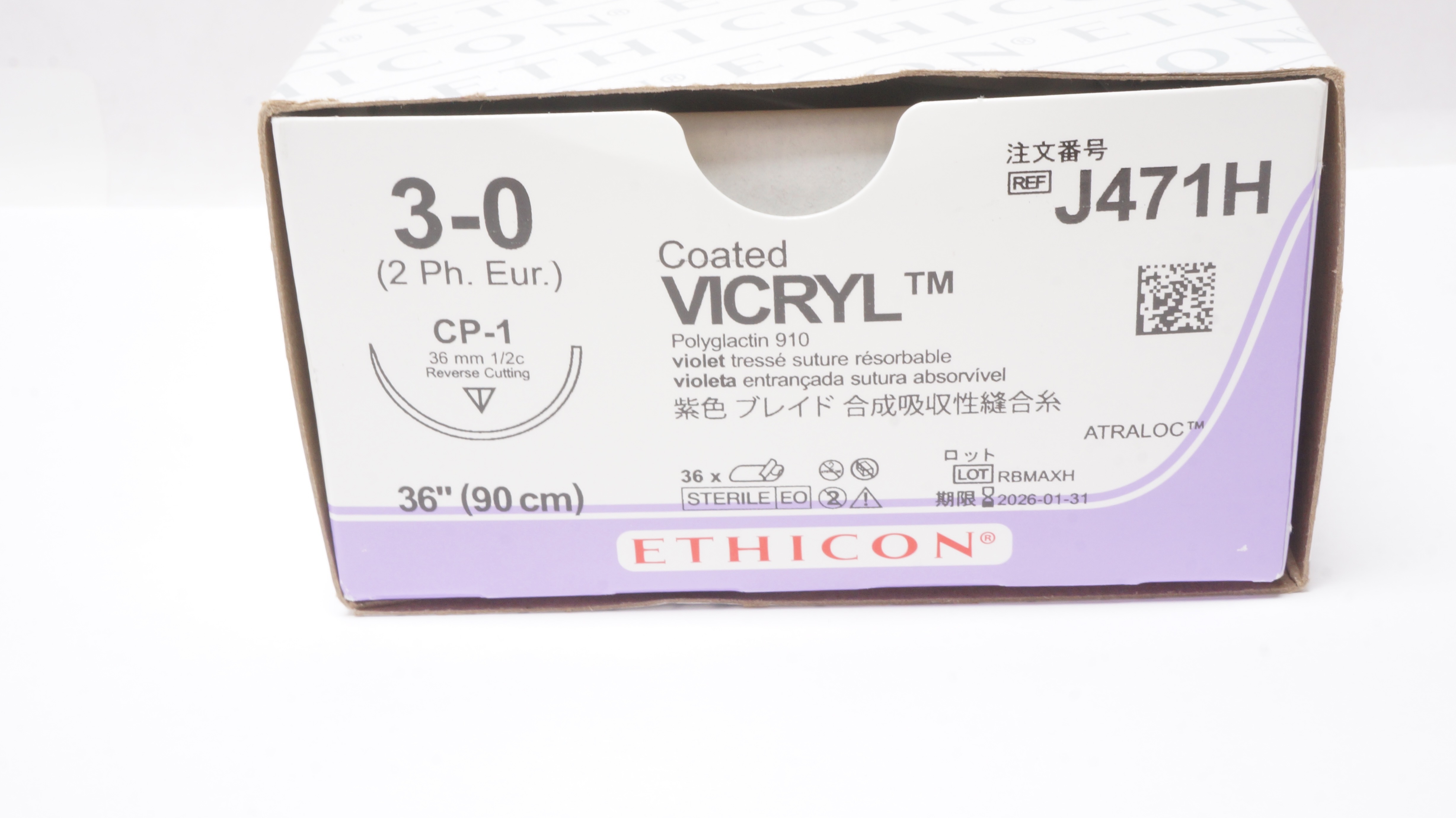 Ethicon J471H 3-0 Coated Vicryl Absorbable Stre CP-1 36mm 1/2 36In - Box of 33