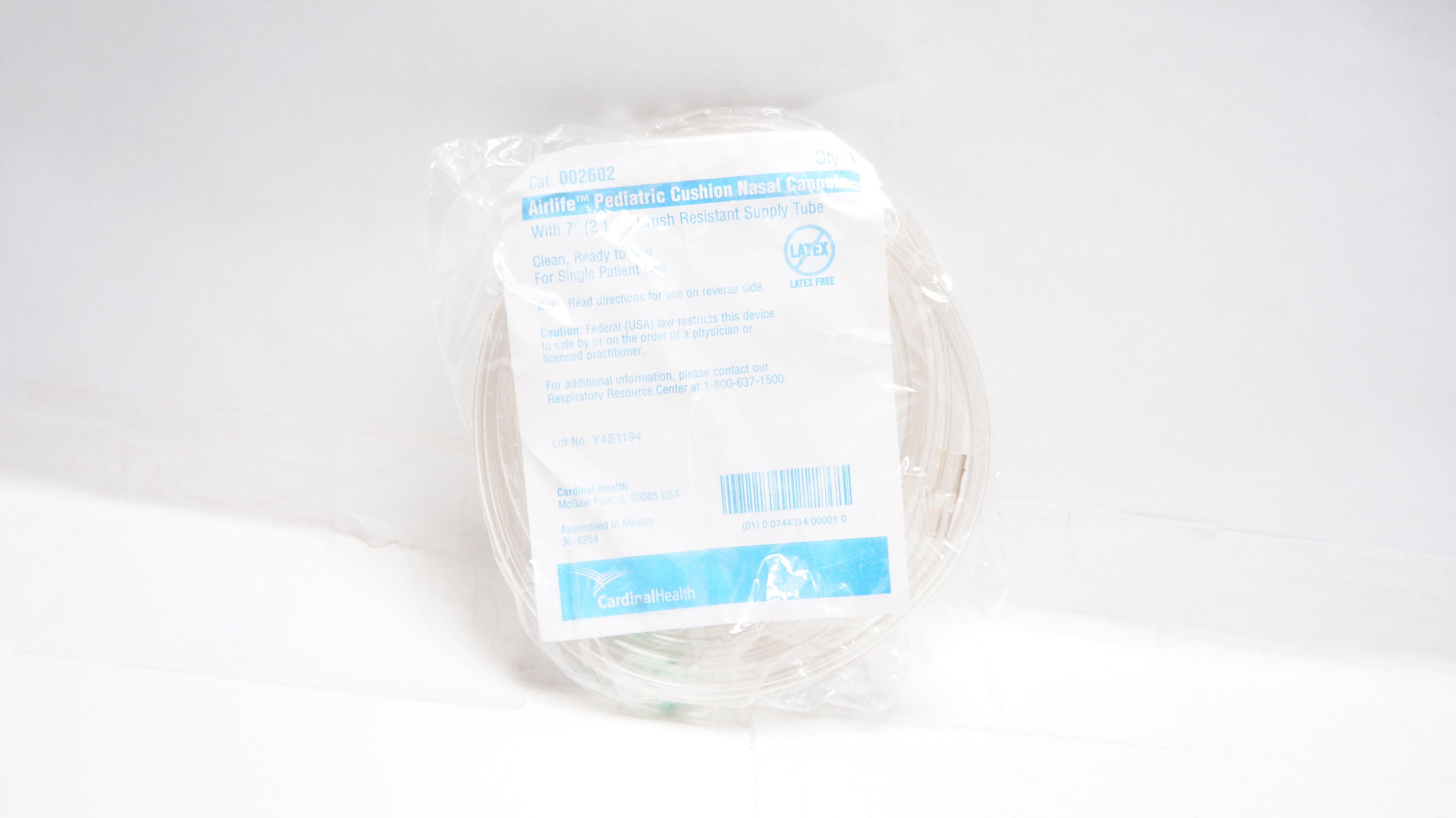 Cardinal Health 002602 Airlife Pediatric Cushion Nasal Cannula w/7ft Supply Tube