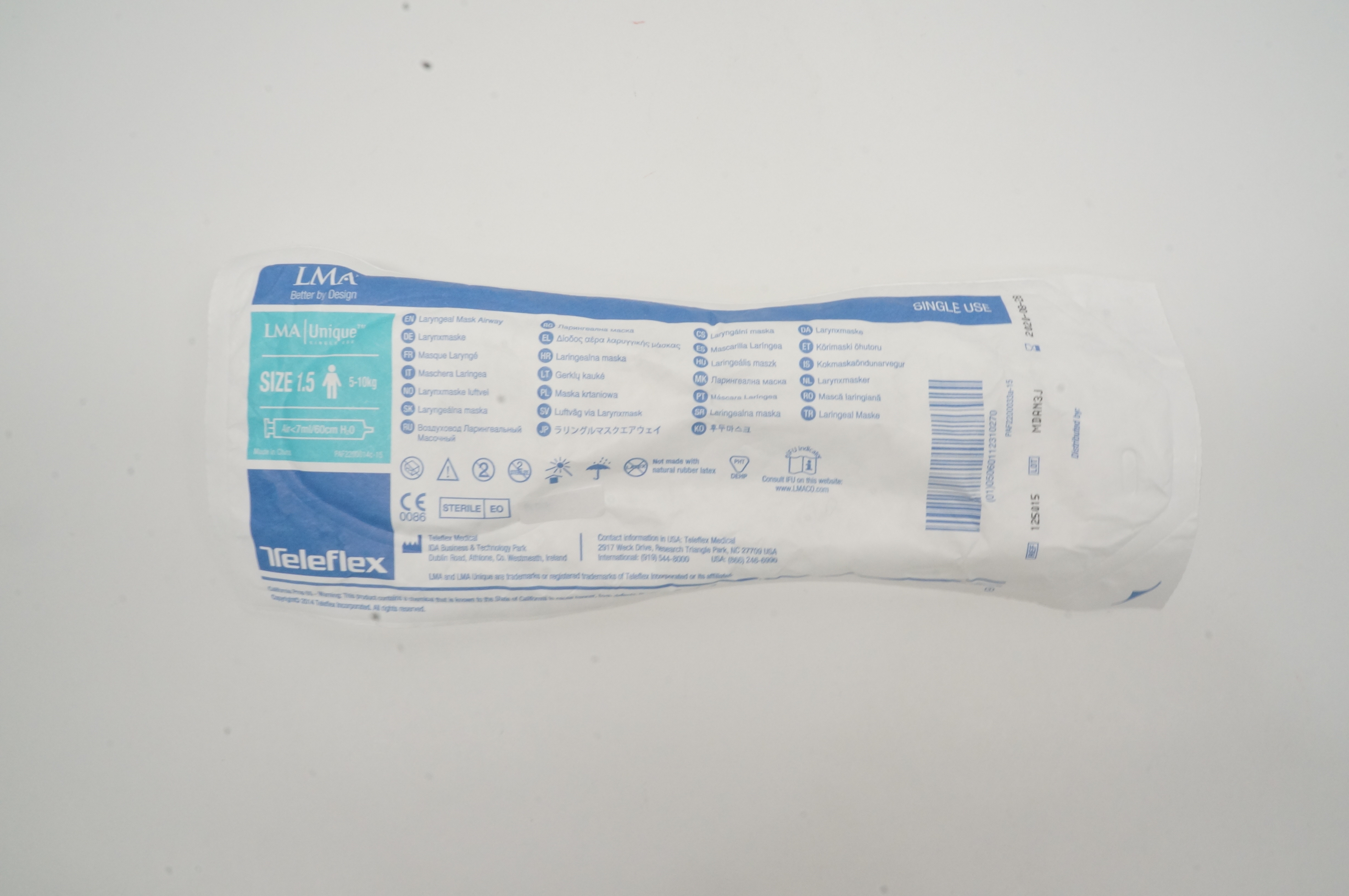 Teleflex 125015 LMA Unique Laryngeal Mask Airway Size 1.5 5-10kg (x)