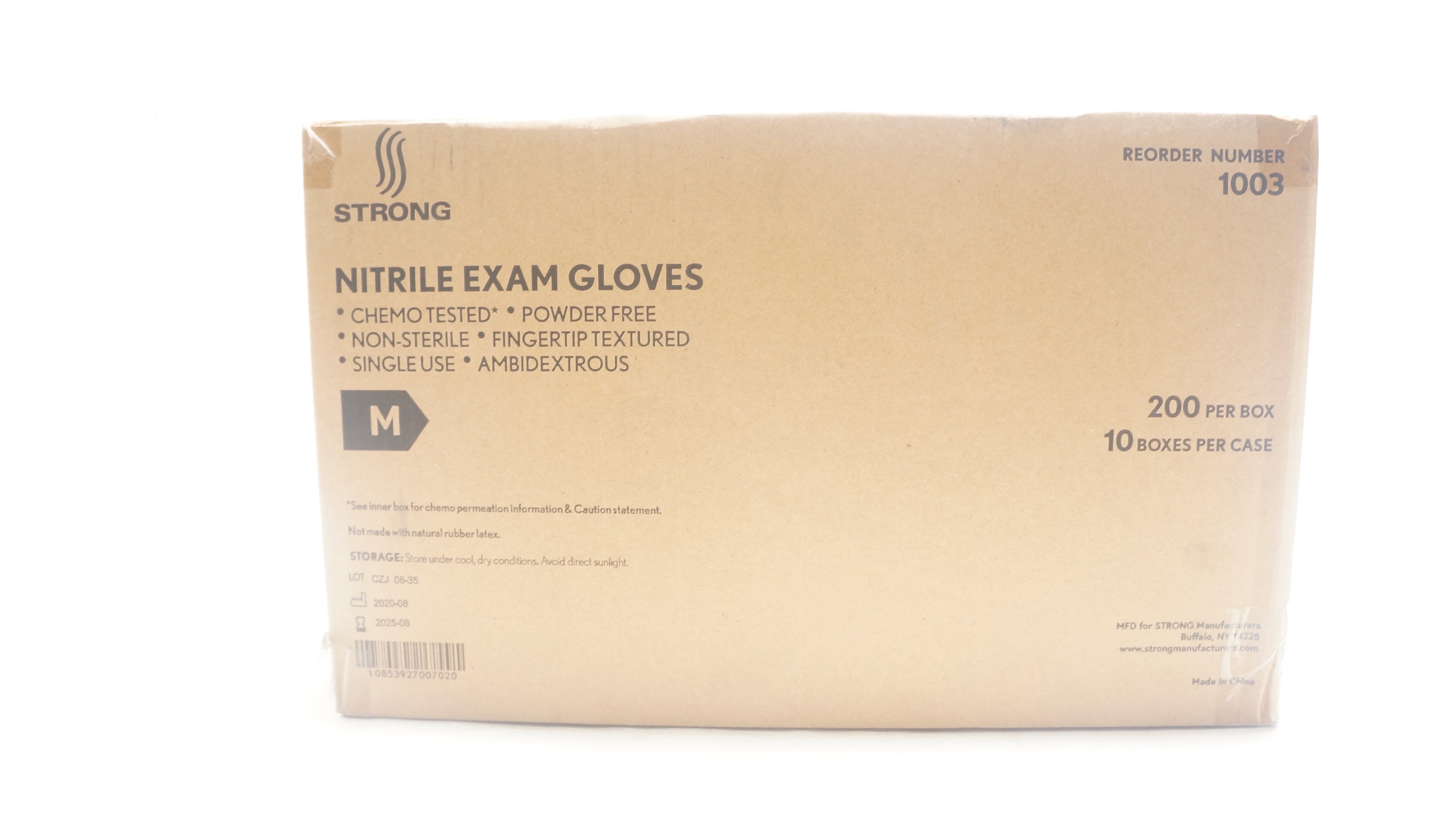 Strong 1003 Nitrile Exam Gloves, Chemo Tested, Powder Free M - Box of 2000