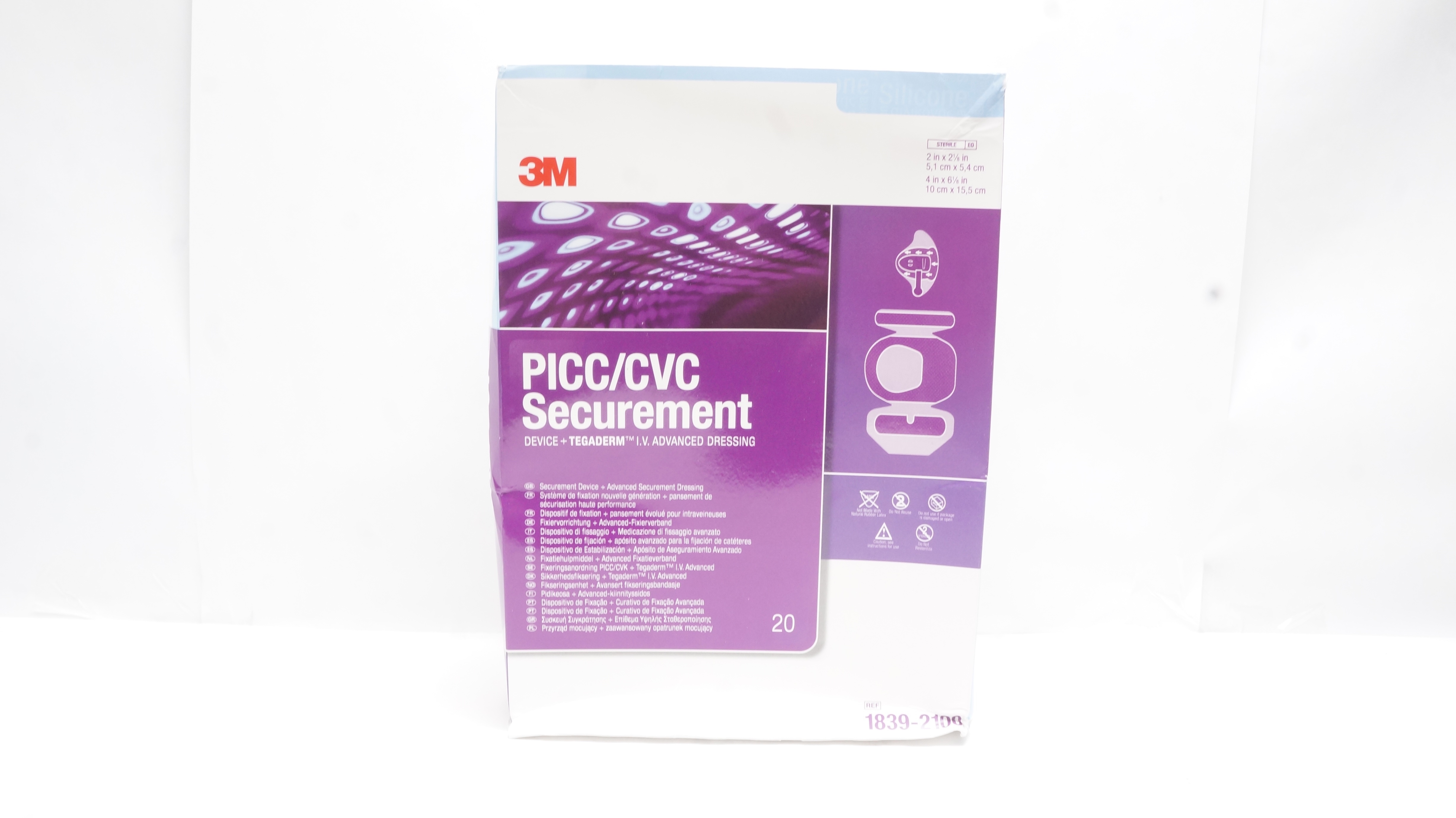 3M 1839-2100 PICC/CVC Securement Device + Dressing 2x2-1/8inch(x) - Box of 20