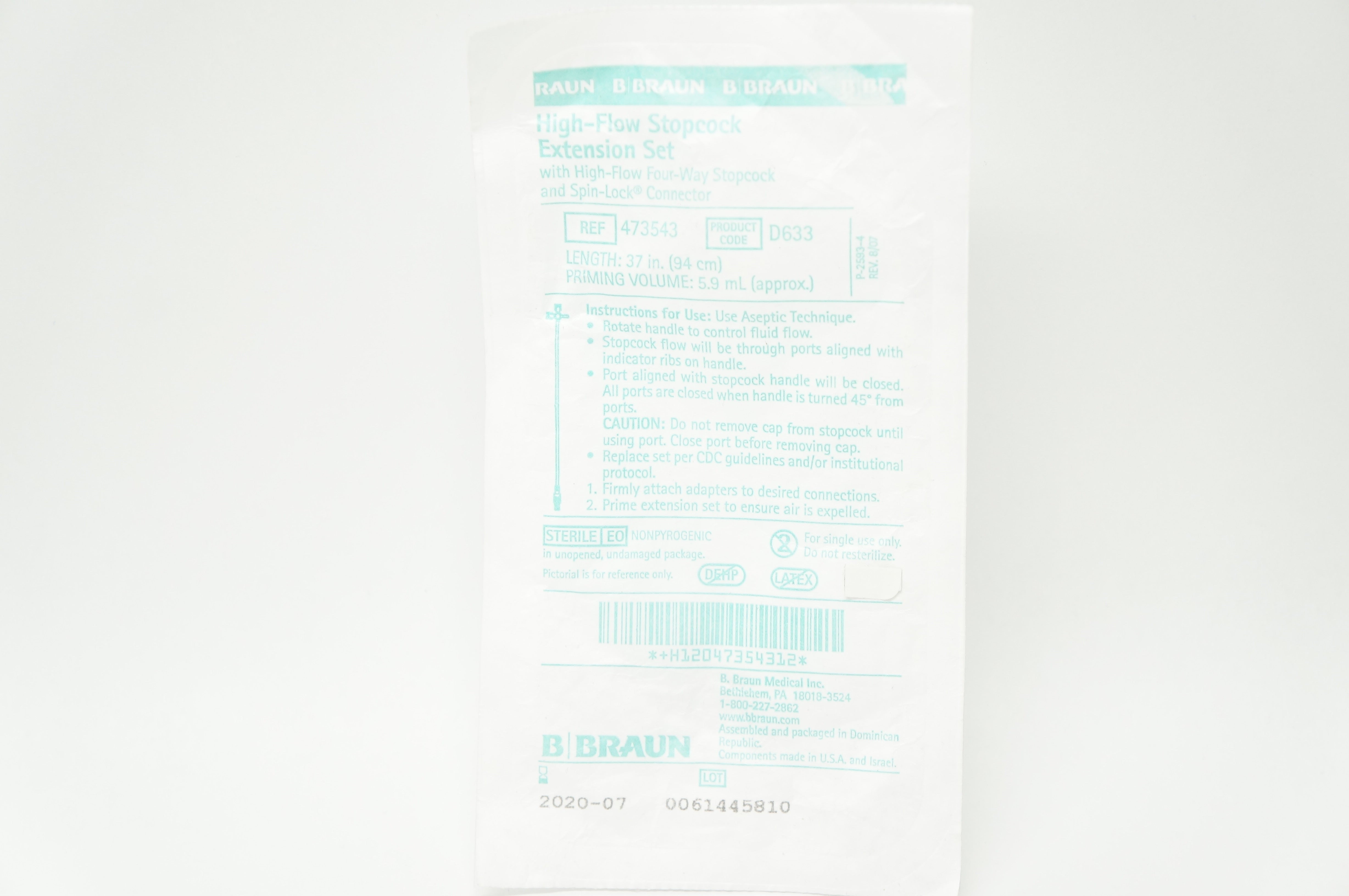 B.Braun 473543 High-Flow Stopcock Extension Set 37inch, 5.9mL (x)