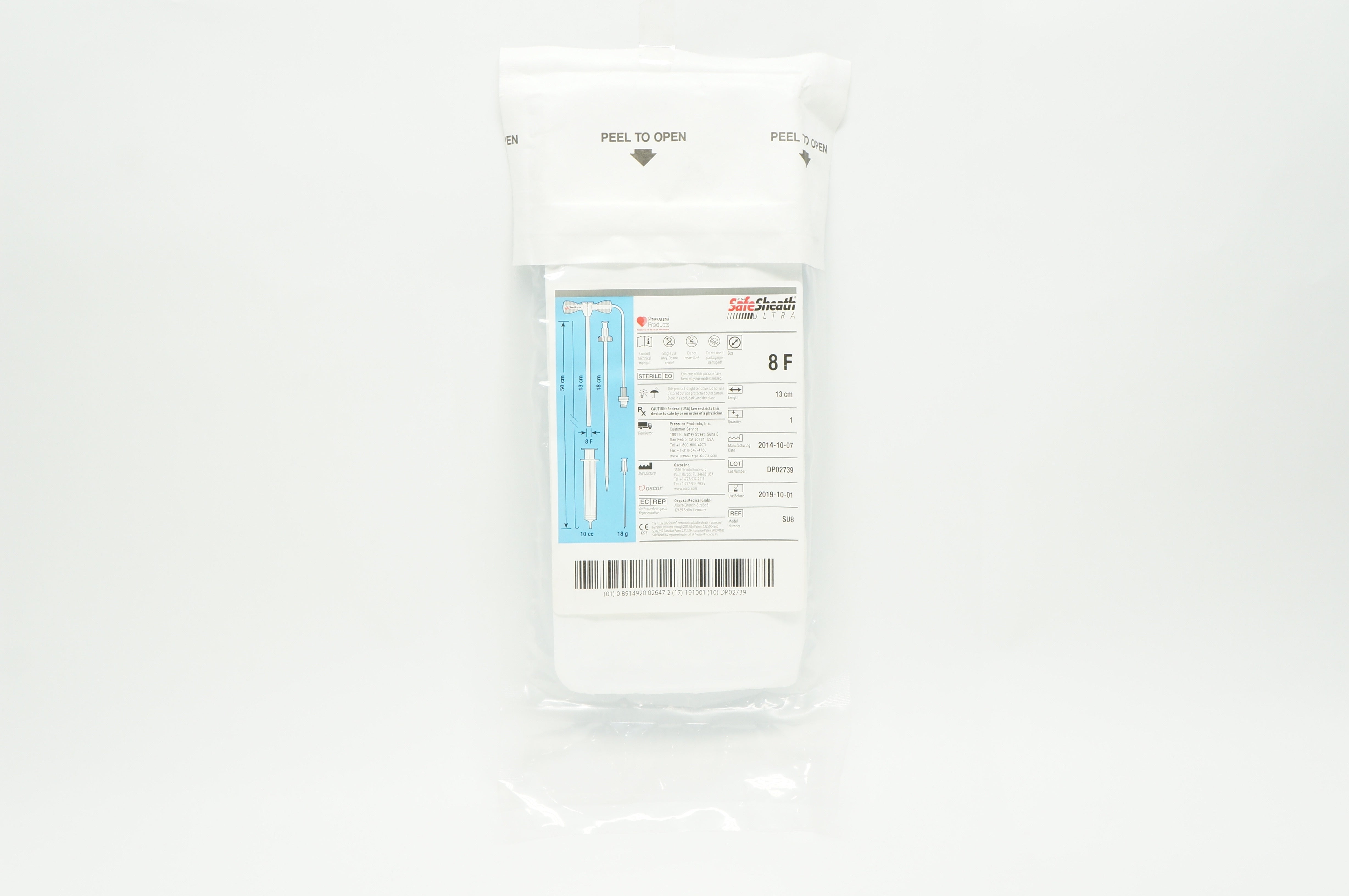 SafeSheath SU8 Oscor Pressure Products Ultra Introducer System 8F x 13cm (x)