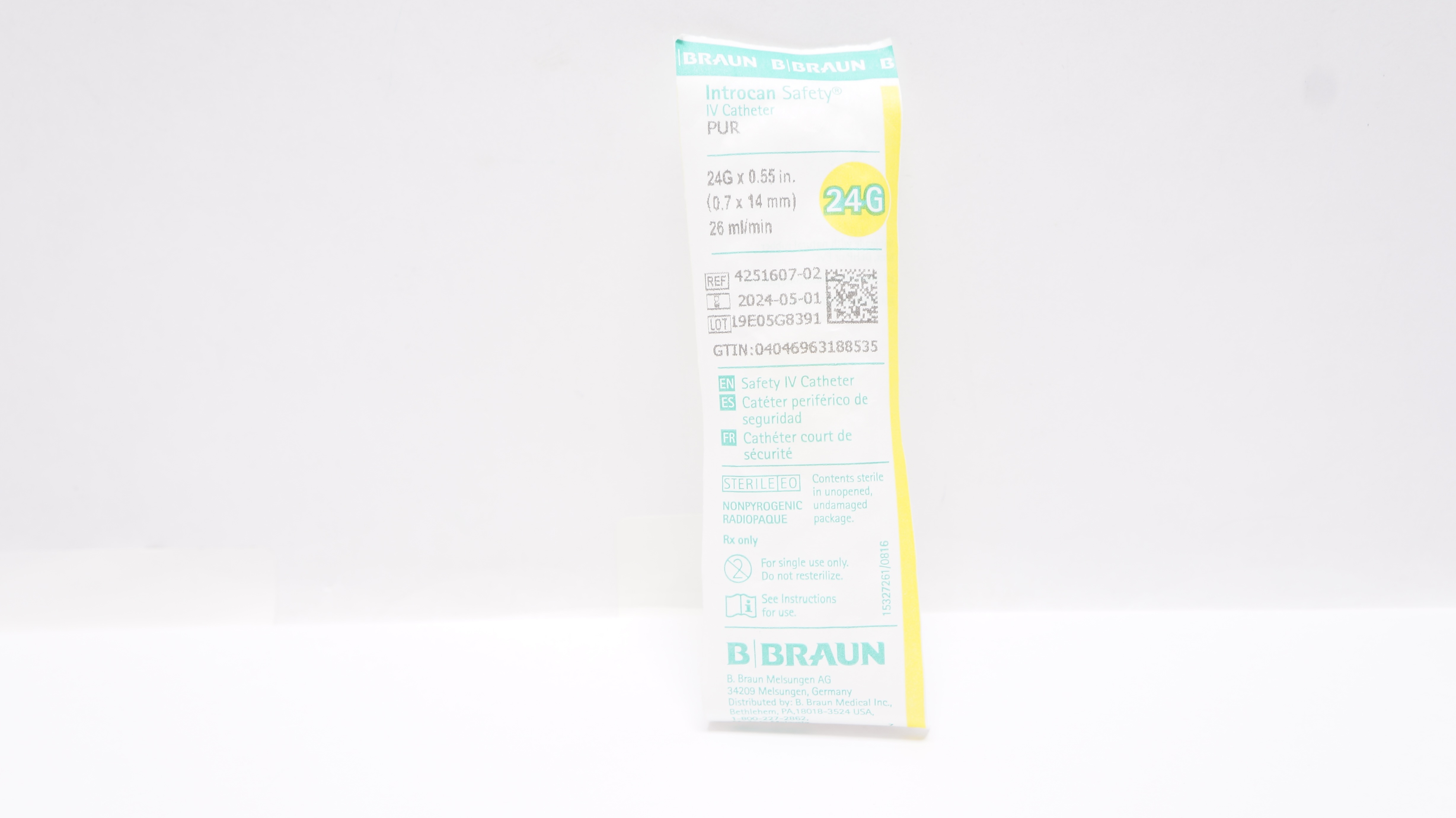 Braun 4251607-02 Introcan Safety IV Cath. 24G x 0.55inch 26ml/min