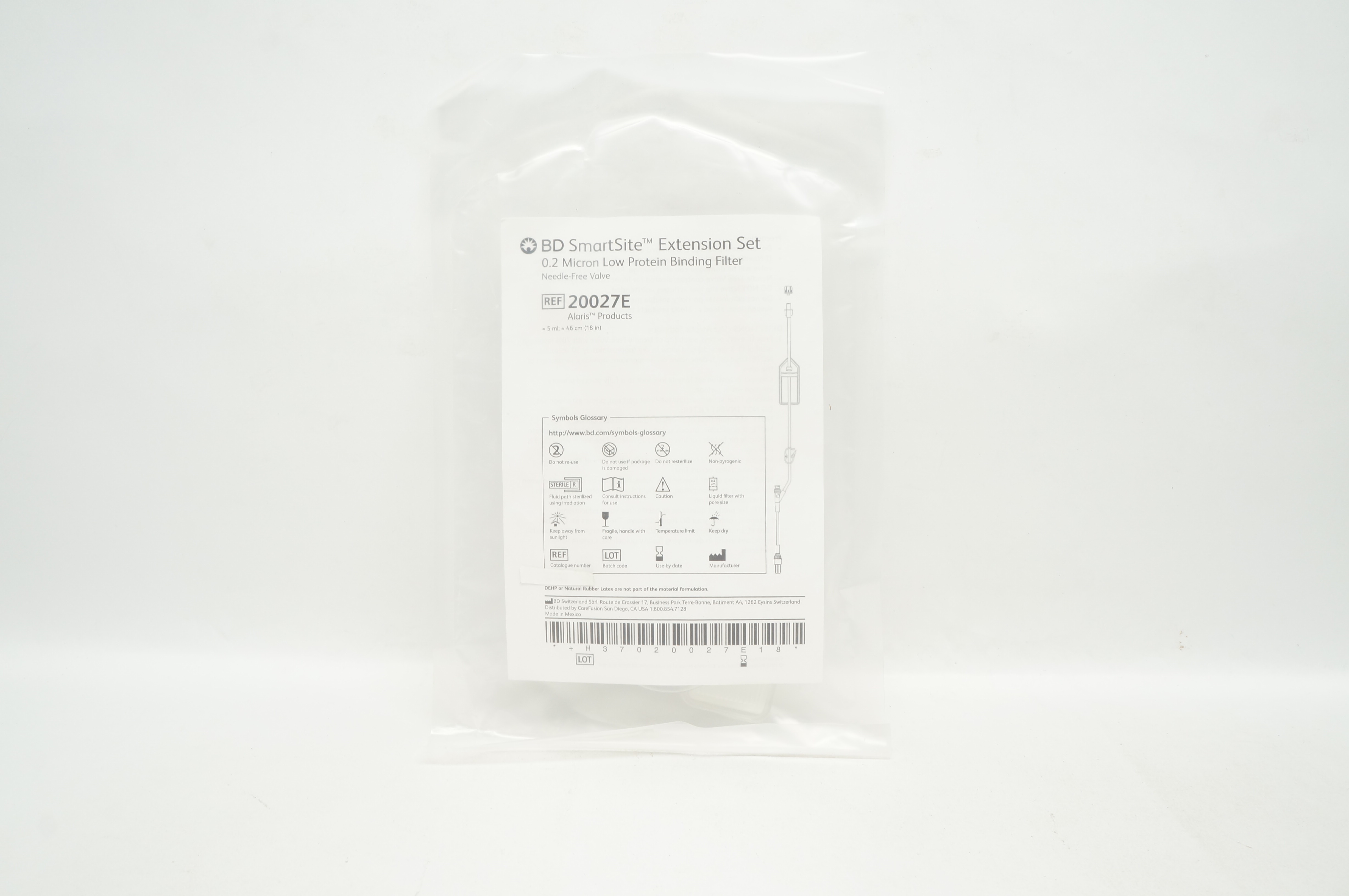BD 20027E SmartSite Extension Set 0.2 Micron Low Protein Binding Filter