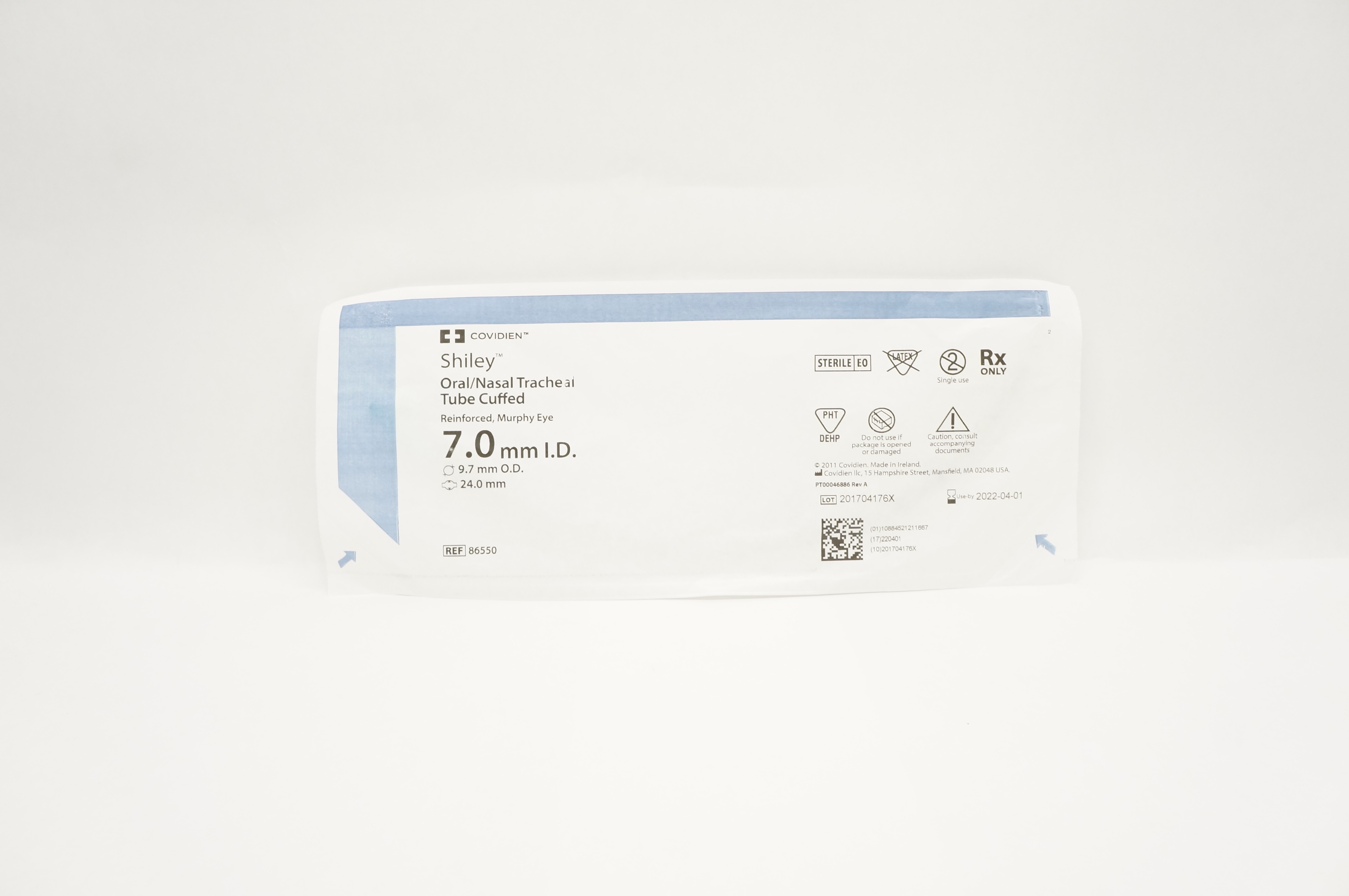 Covidien 86550 Shiley Oral/Nasal Tracheal Tube Cuffed 7.0 ID x 9.7OD x 24.0mm(x)