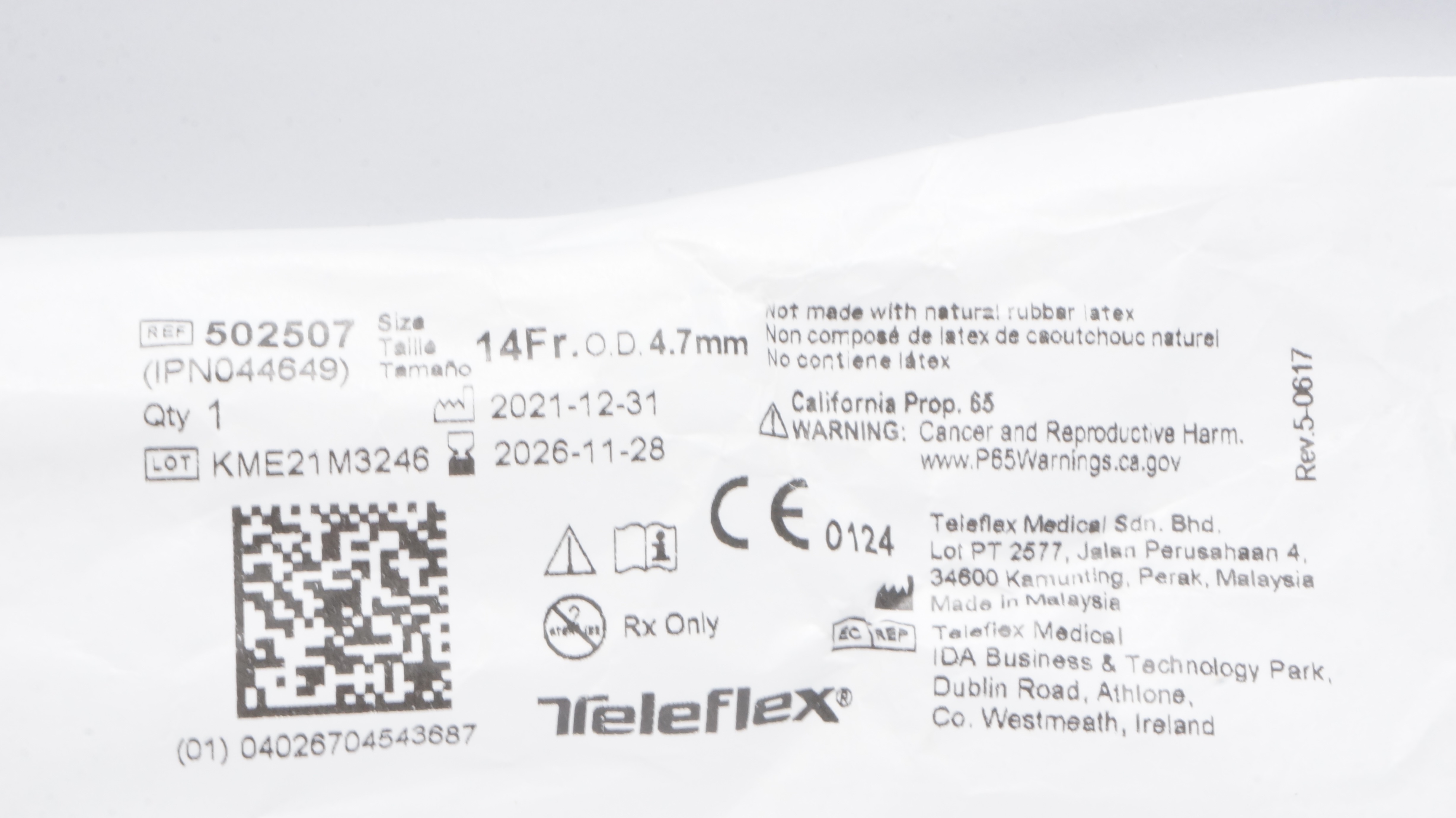 Teleflex 502507 Rusch Flexi-Slip Stylet W/Endotracheal Tube Guide 14Frx 4.7mm OD