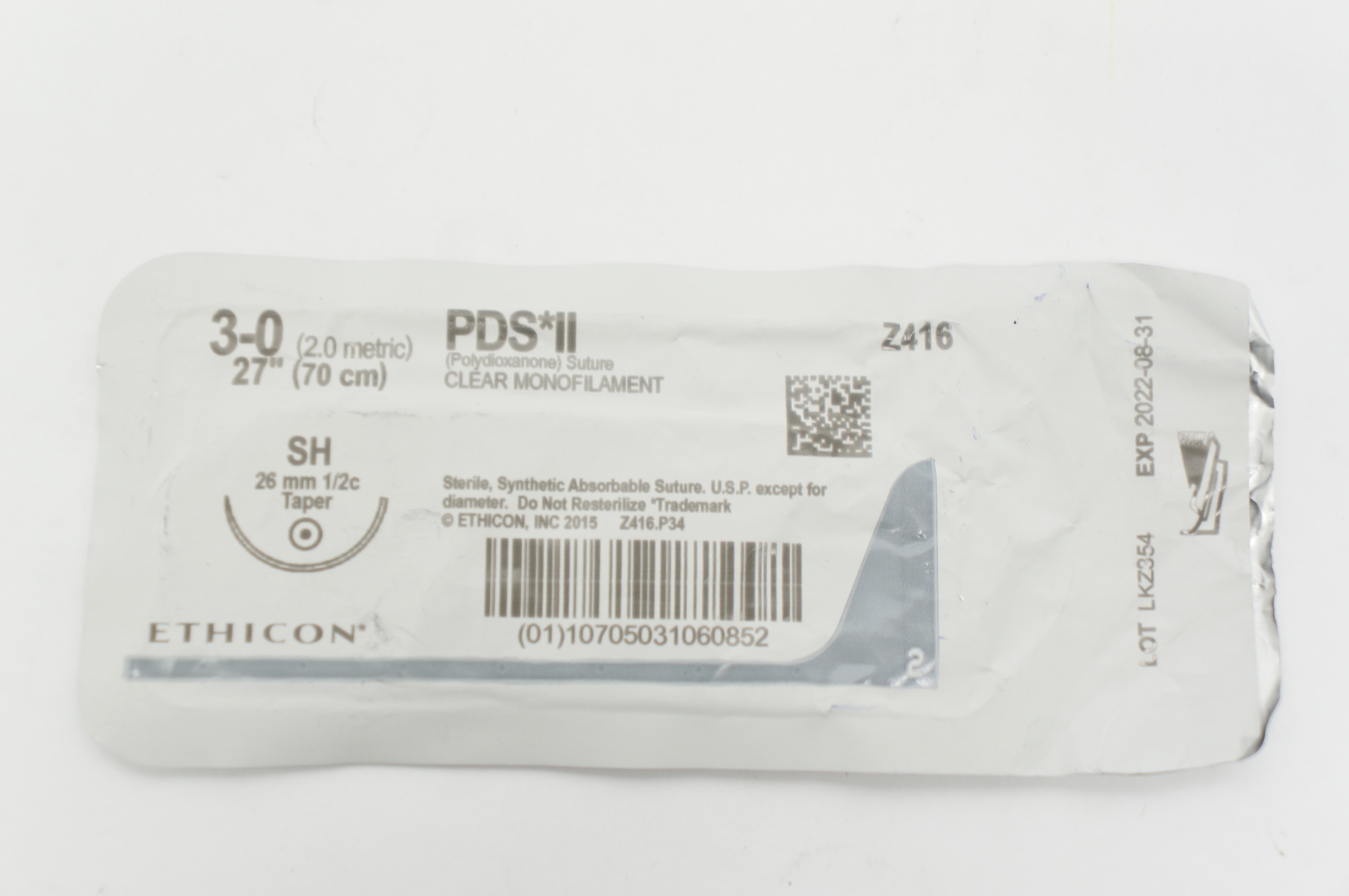 Ethicon Z416 3-0 PDS II Polydioxanone Stre SH 26mm 1/2c Taper, 27inch (x)