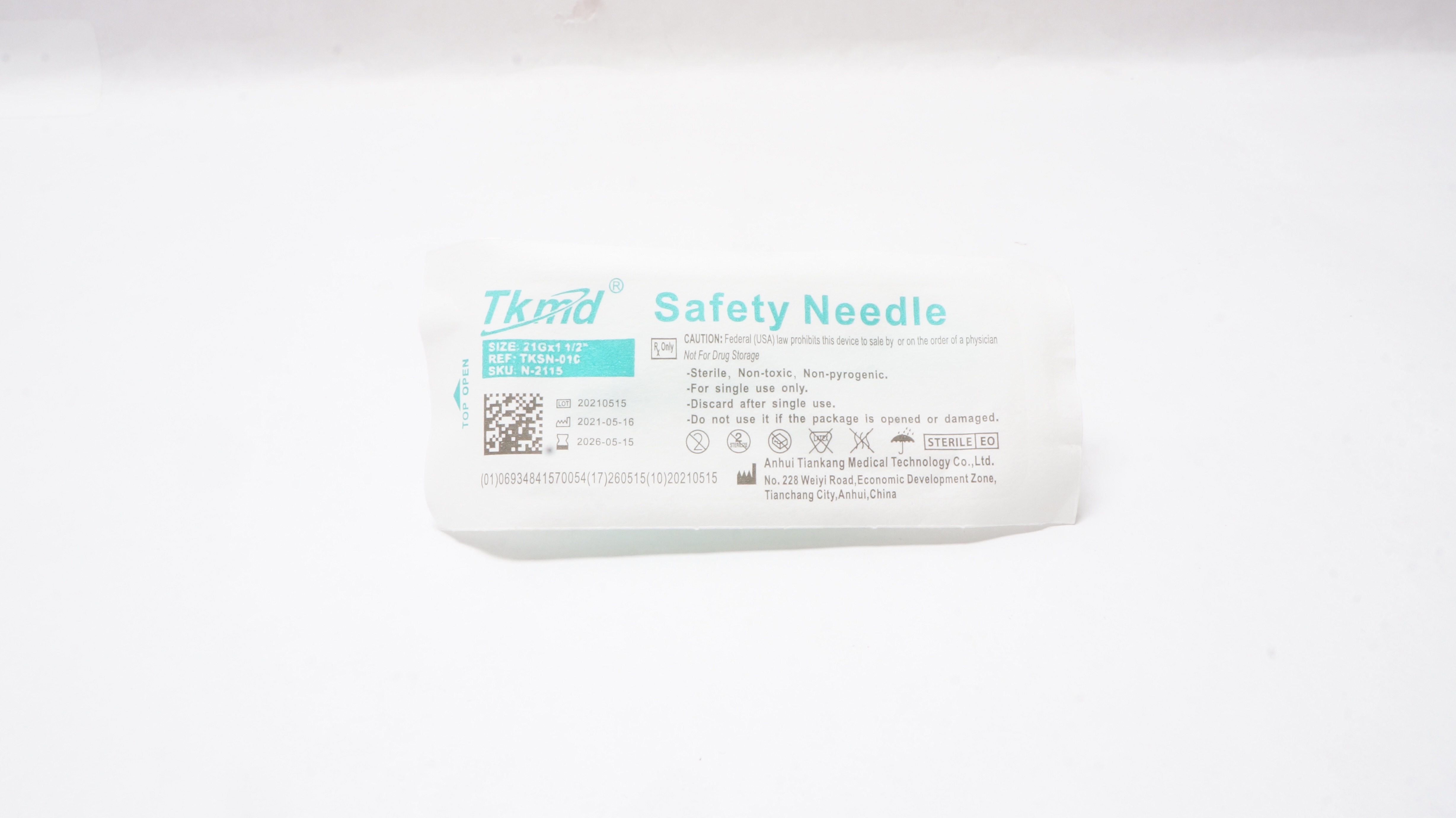 Anhui Tiankang Medical TKSN-01C Safety Needle 21G x 1 1/2inch