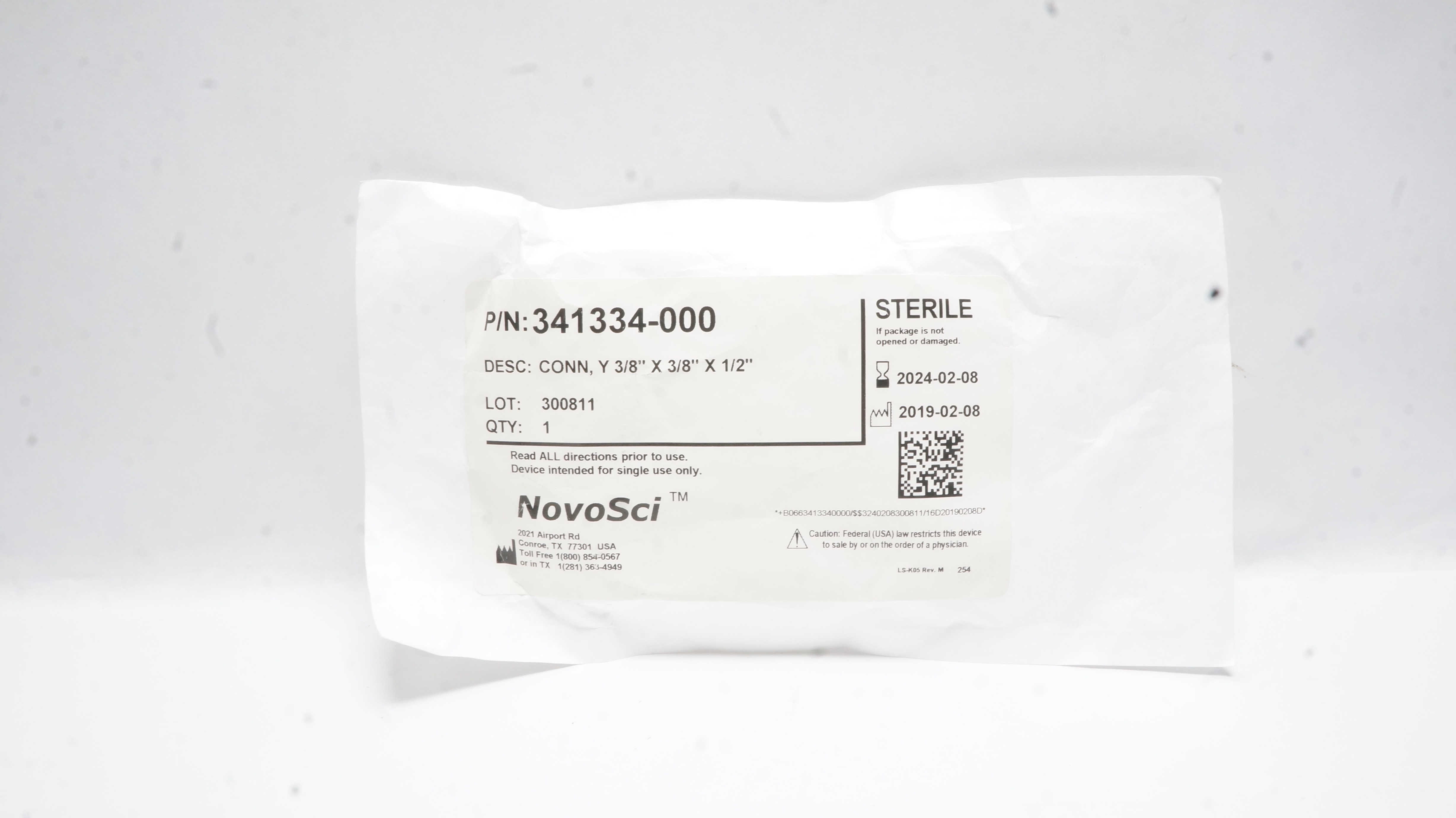 NovoSci 341334-000 "Y" Connector 3/8 x 3/8 x 1/2inch (x)
