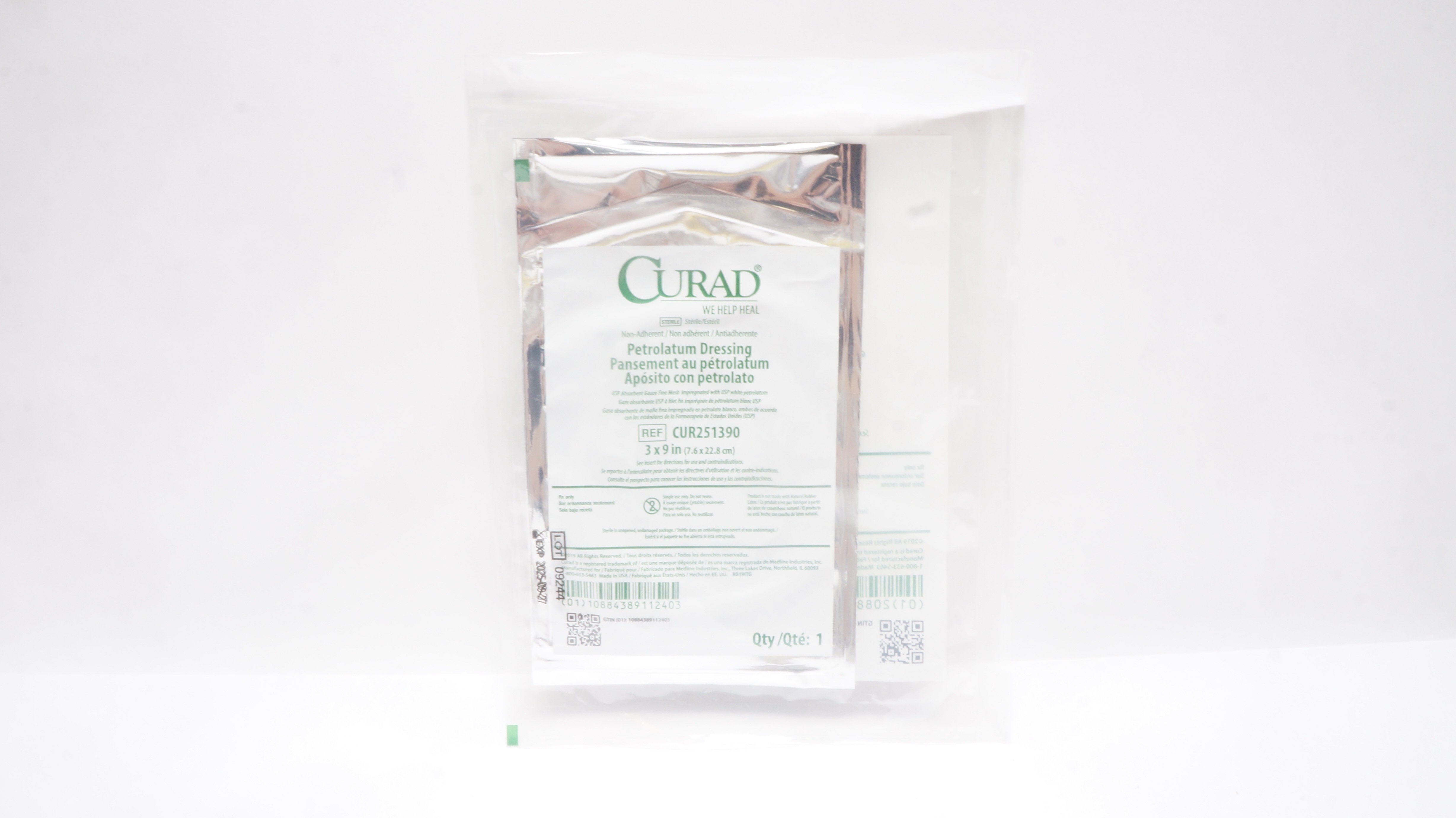 Medline CUR251390 Curad Non-Adherent Petrolatum Dressing 3inch x 9inch