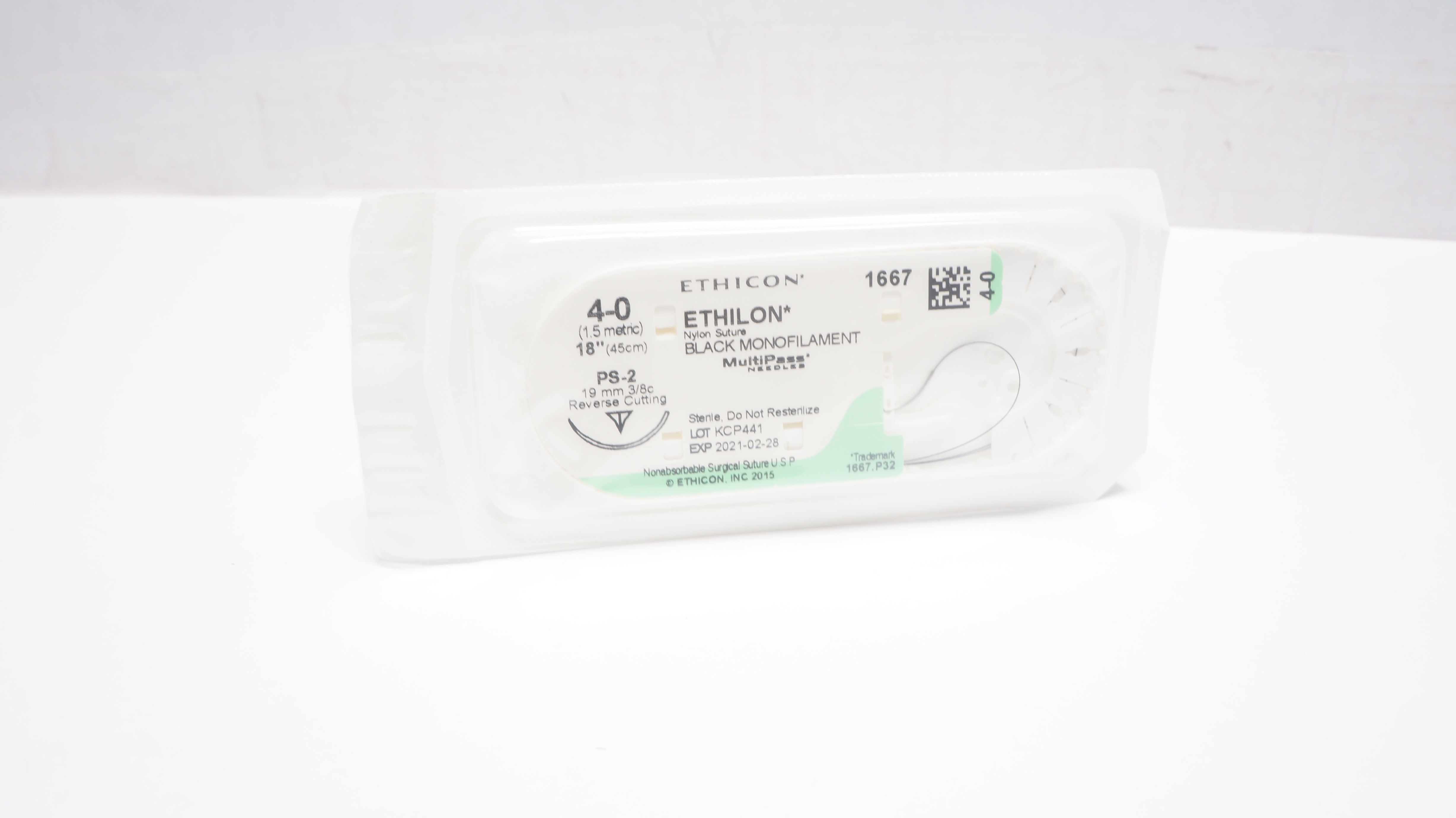 Ethicon 1667 4-0 Ethilon Nylon Stre PS-2 19mm 3/8c Reverse Cutting, 18 inch (x)