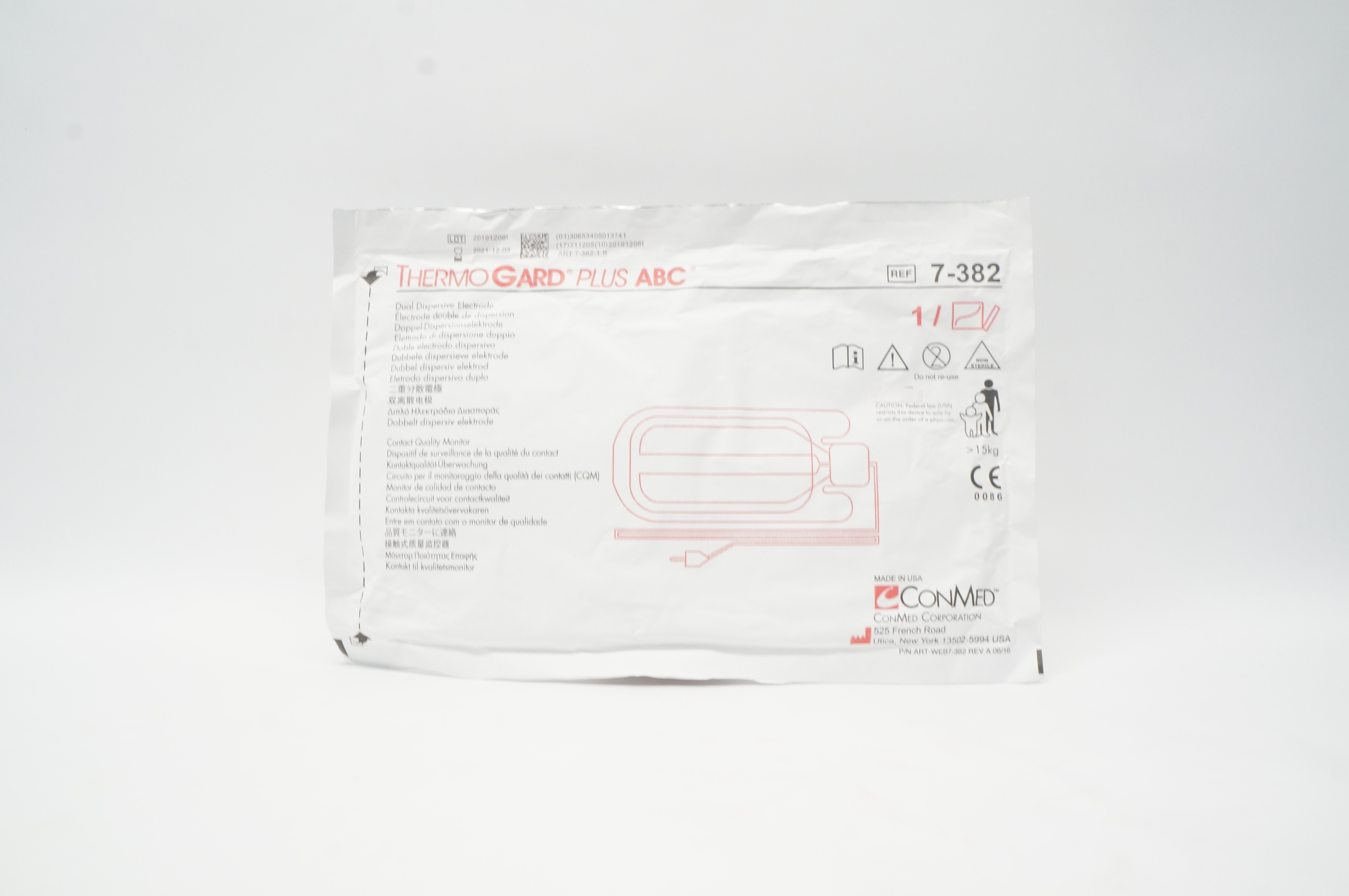 ConMed 7-382 ThermoGard Plus ABC Dual Dispersive Electrode,  >15kg