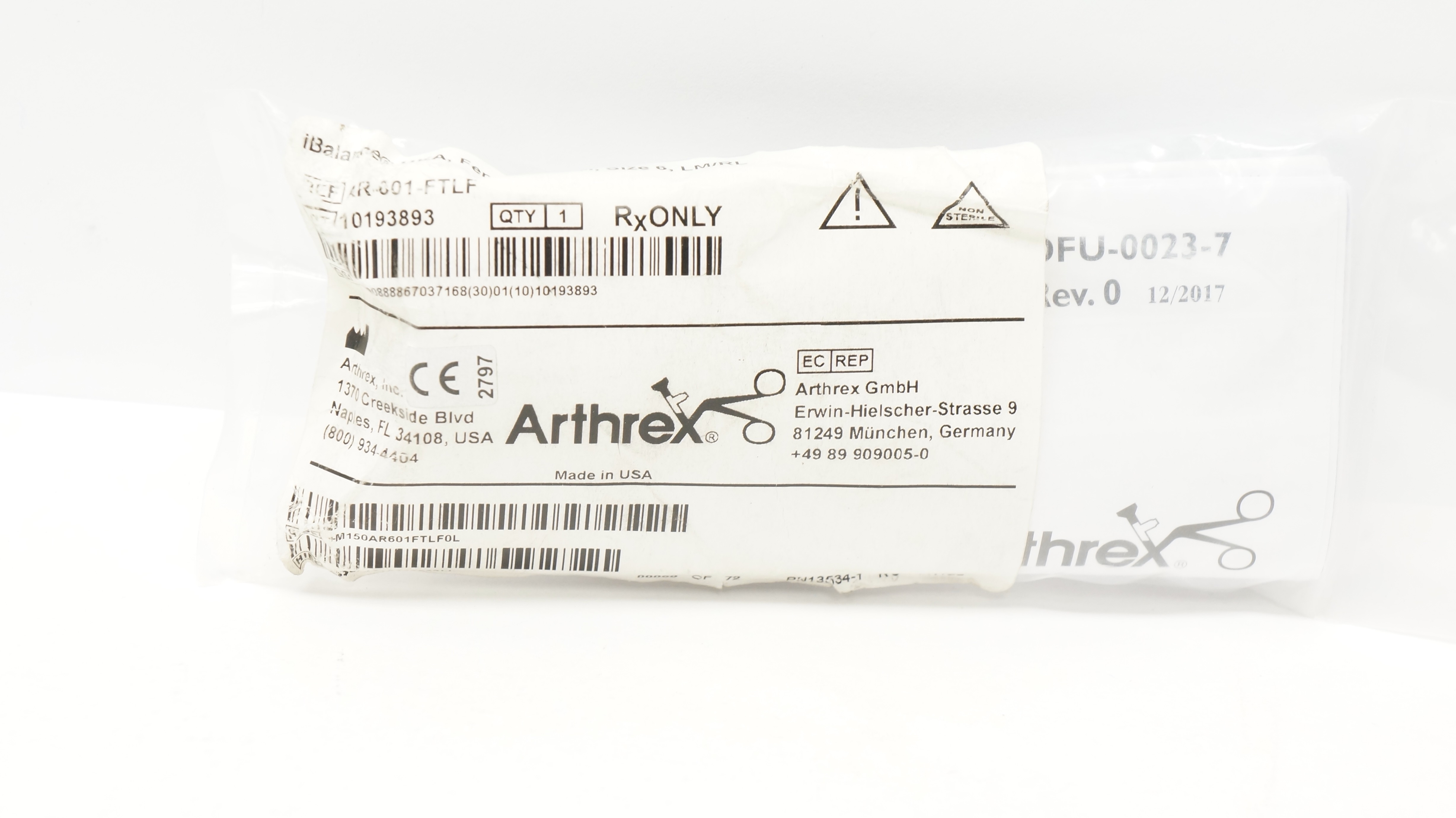 Arthrex AR-601-FTLF iBalance UKA, Femoral Trial, Size 6, LM/RL