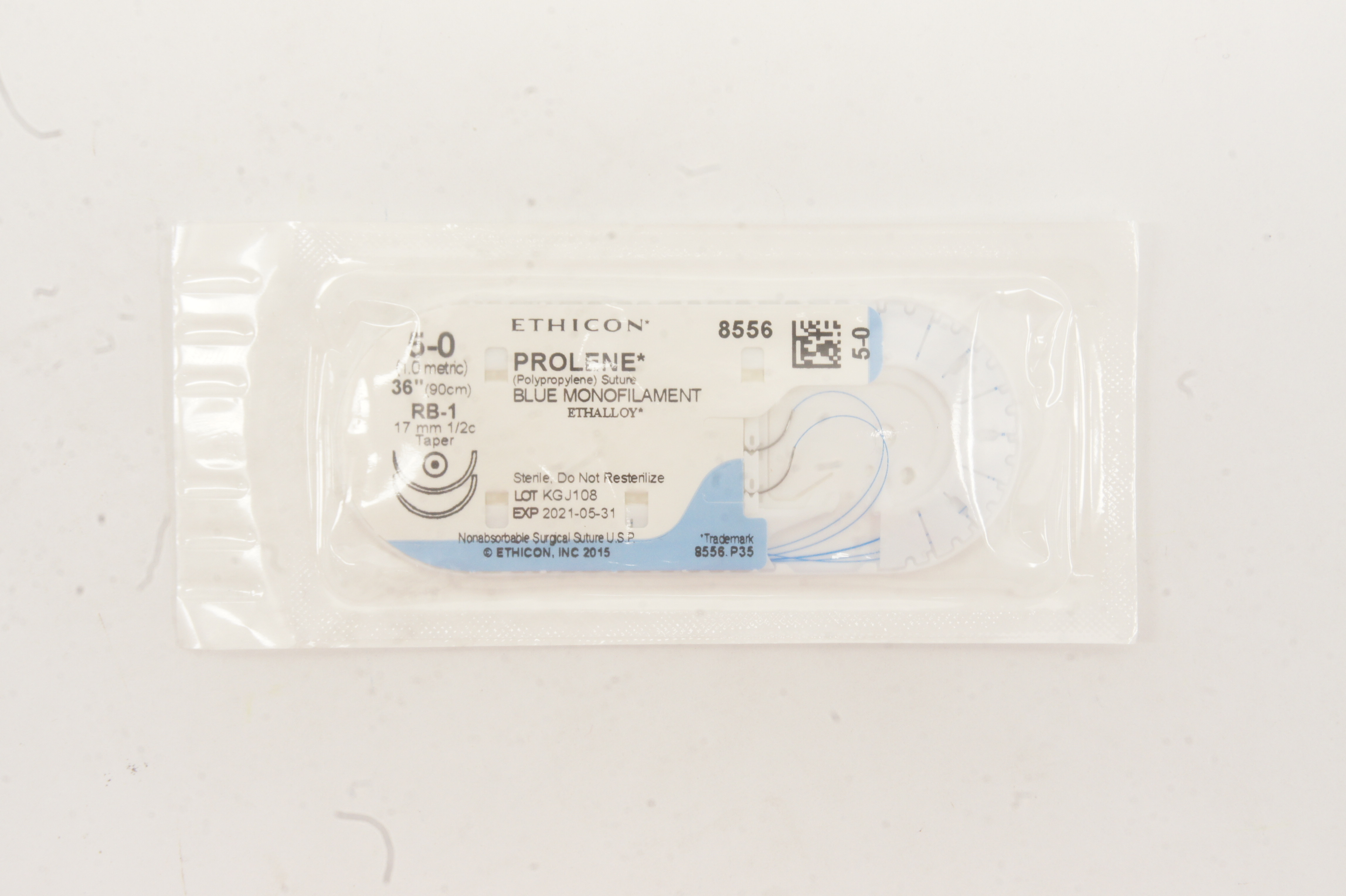 Ethicon 8556 5-0 PROLENE, RB-1, 17mm 1/2c Taper, 36inch (x)