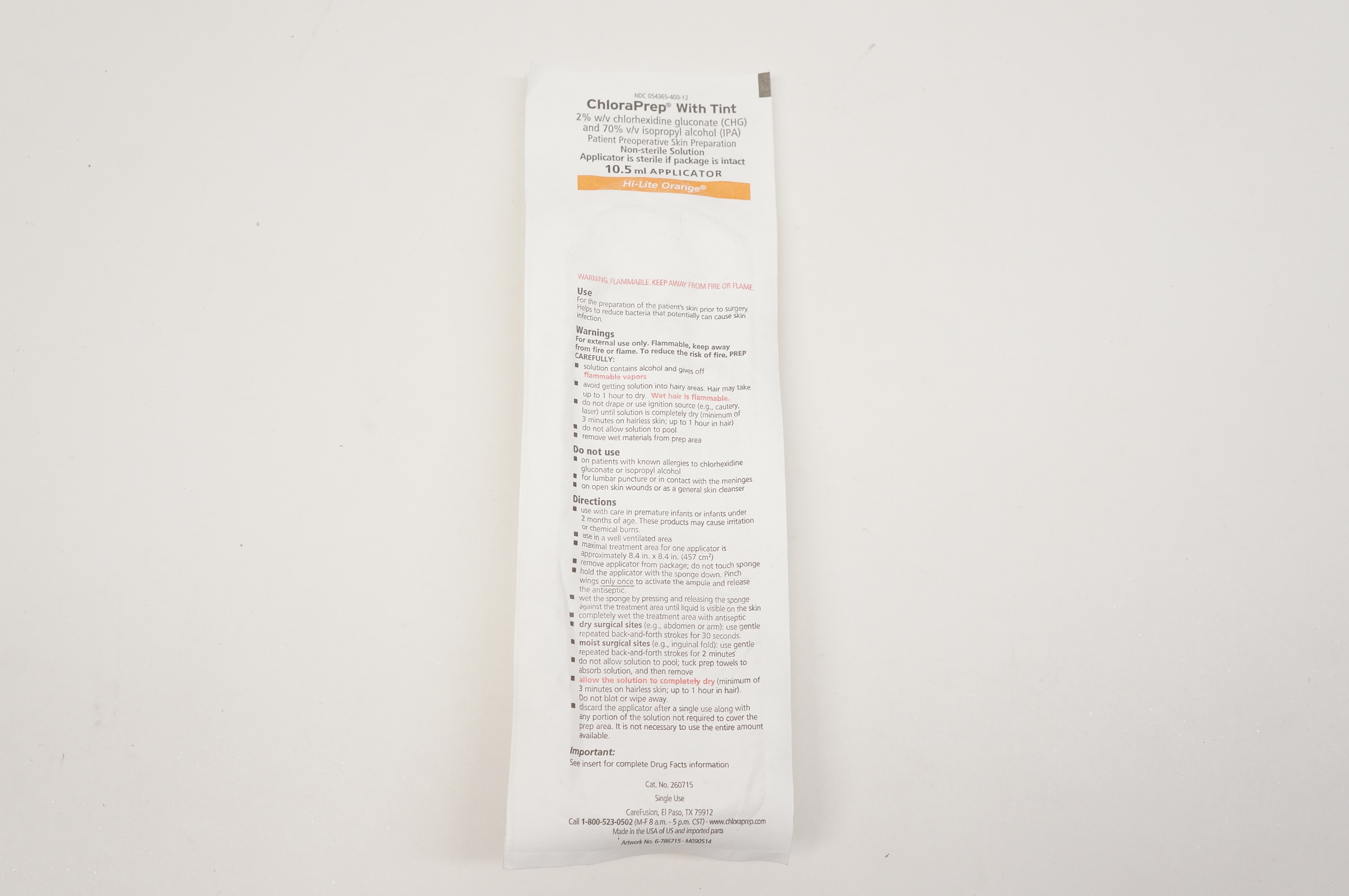 CareFusion 260715 ChloraPrep With Tint 10.5ml Applicator, Hi-Lite Orange