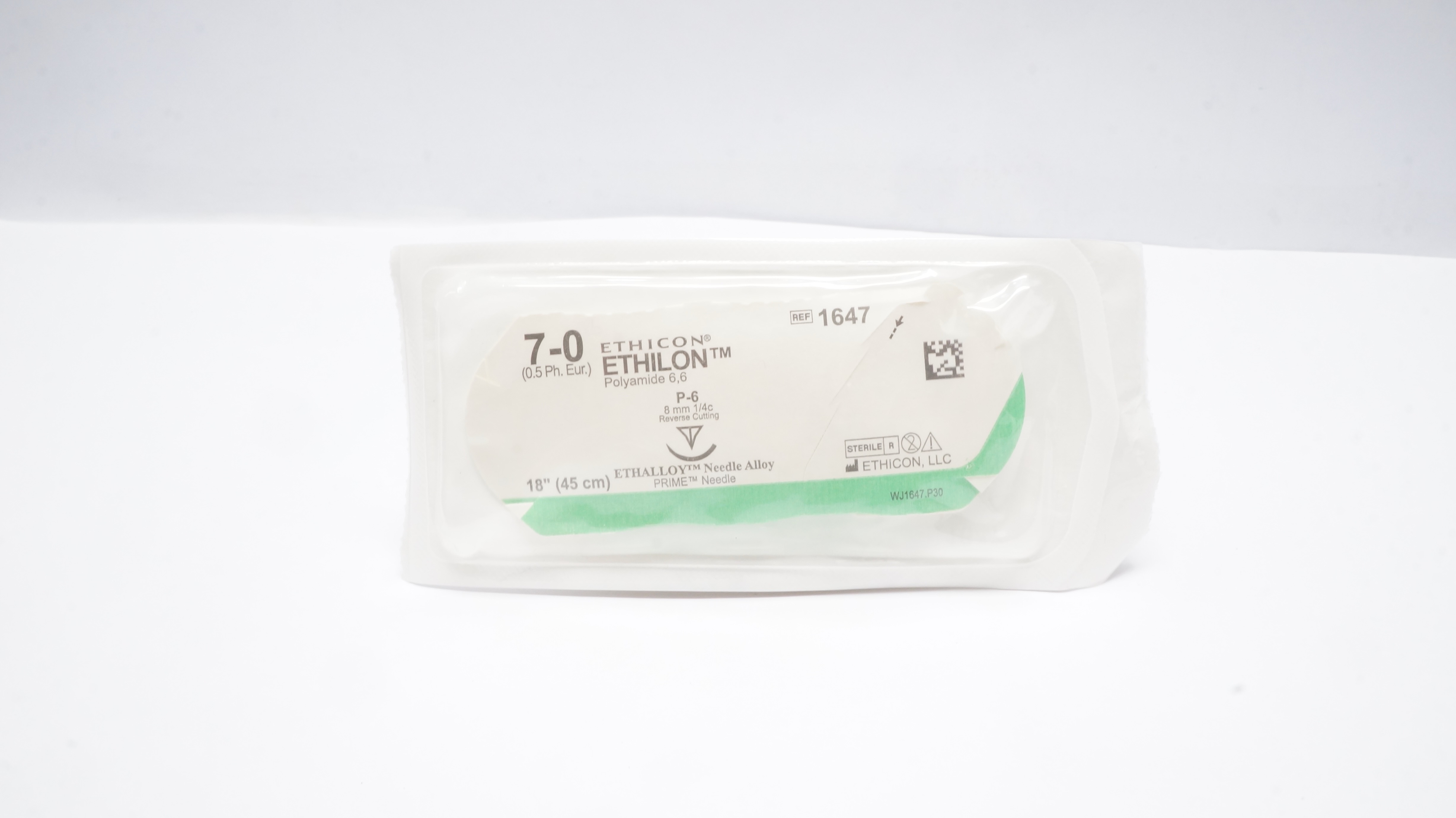 Ethicon 1647 7-0 ETHILON Nylon Stre P-6 8.0mm 3/8c Reverse Cutting 18 inch