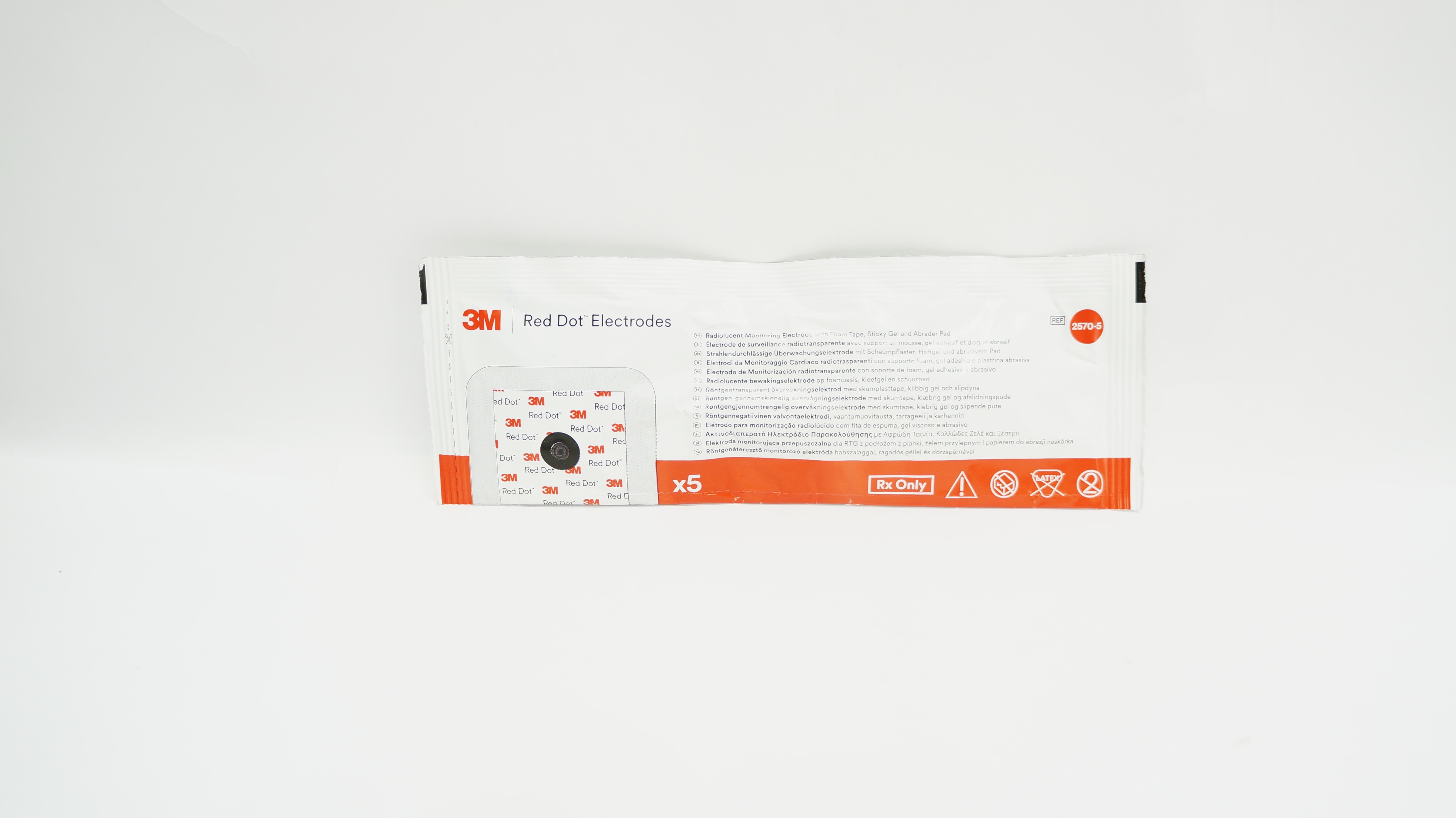 3M 2570-5 Red Dot Radiolucent Monitoring Electrodes - Pack of 5