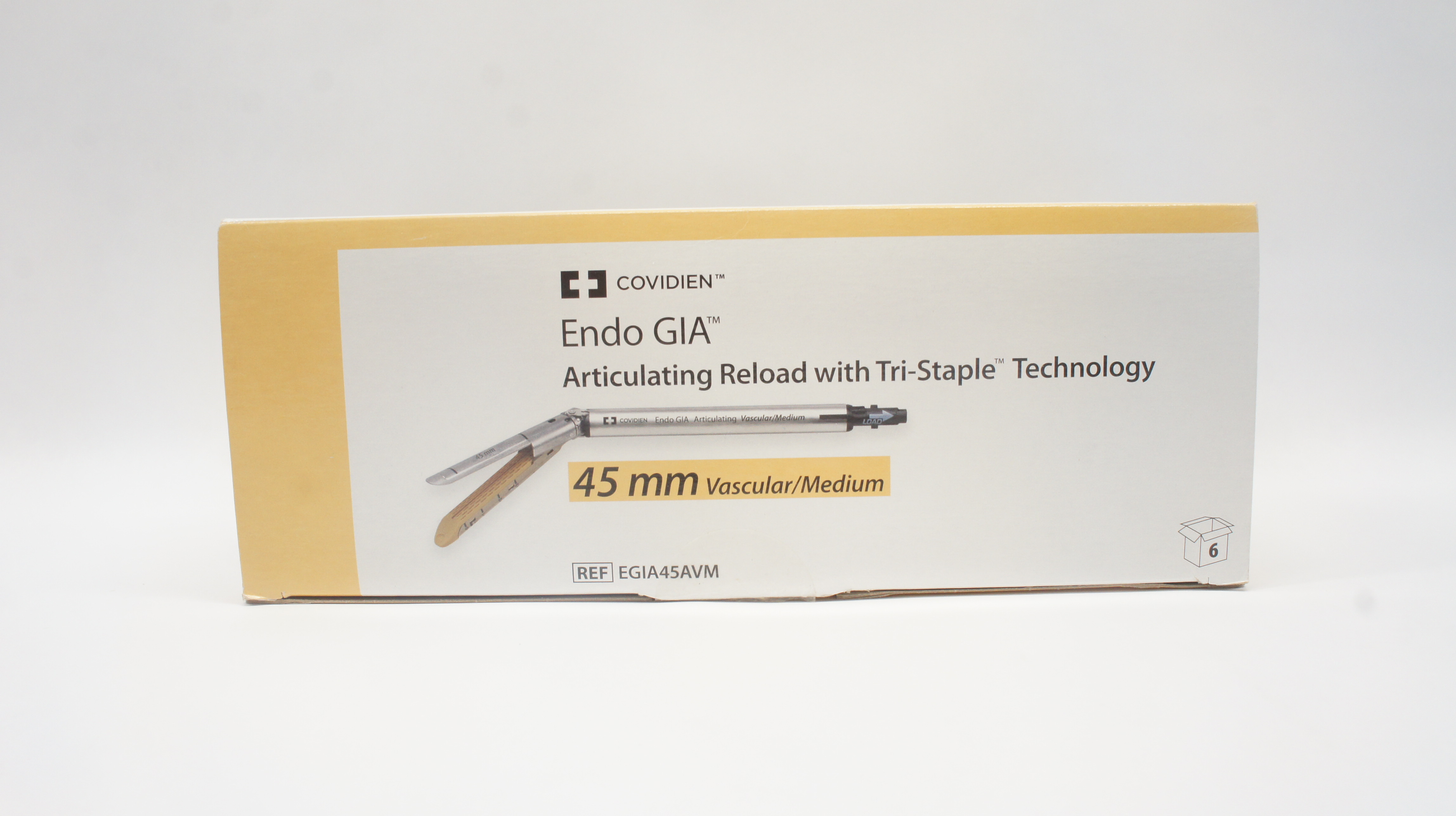 Covidien EGIA45AVM 45mm Articulating Tri-Staple Reload: Vascular/Medium, Tan~ Box of 6