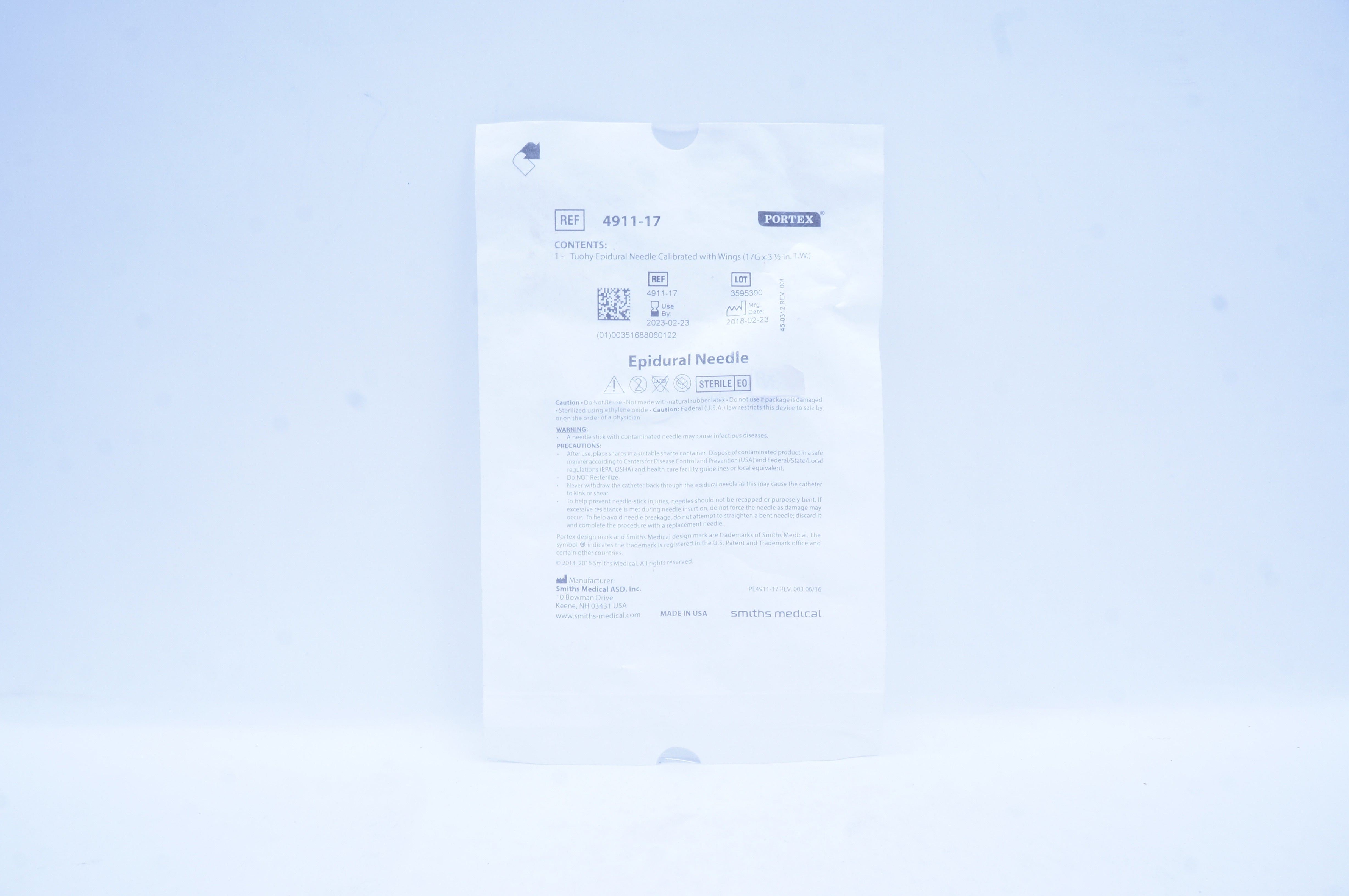 Smiths Medical 4911-17 Tuohy Epidural Ndle Calibrated w/ Wings 17G x 3 1/2inch