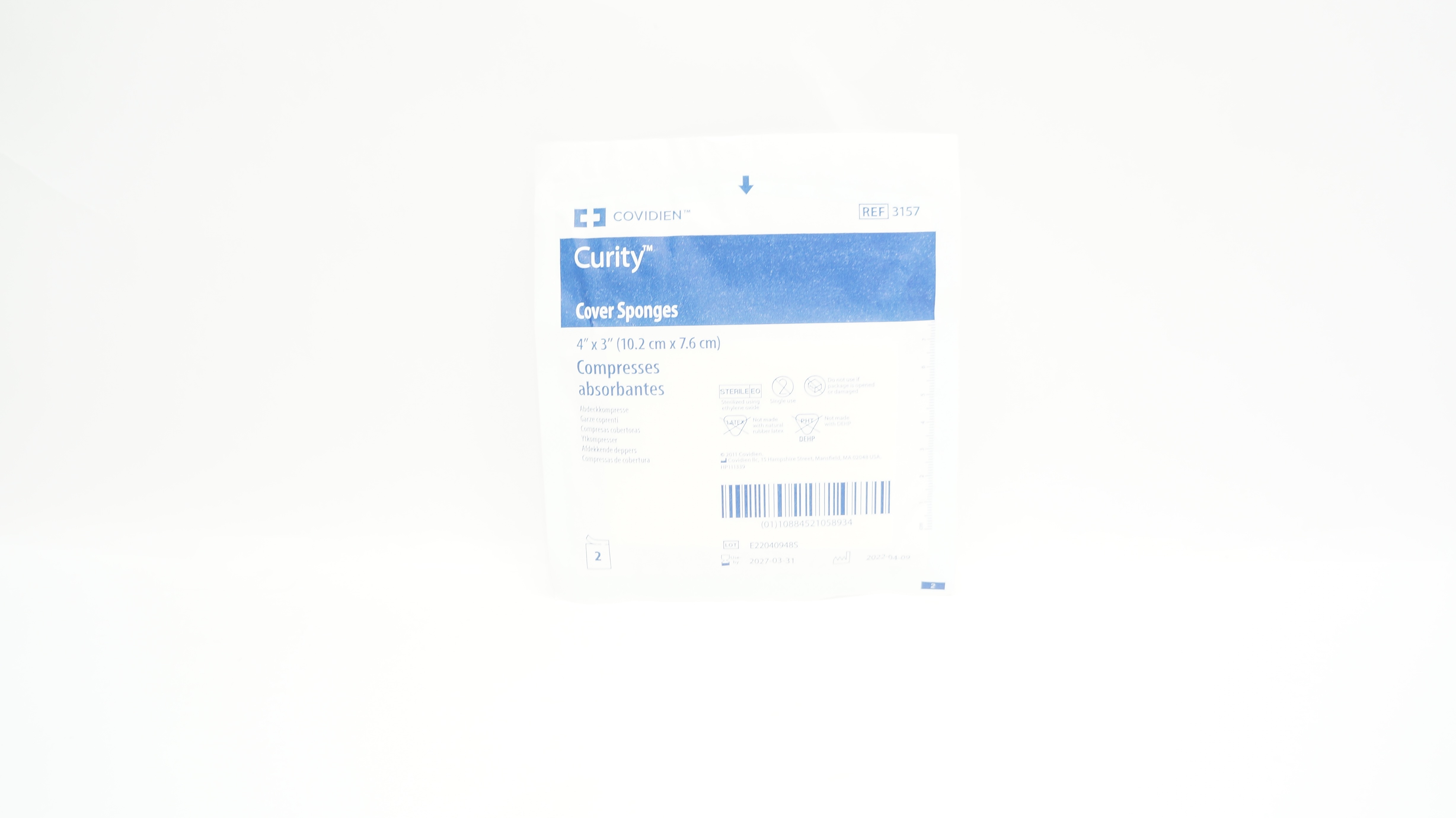 Covidien 3157 Curity Cover Sponges Compresses Absorbantes 4in. x 3in.- Pack of 2