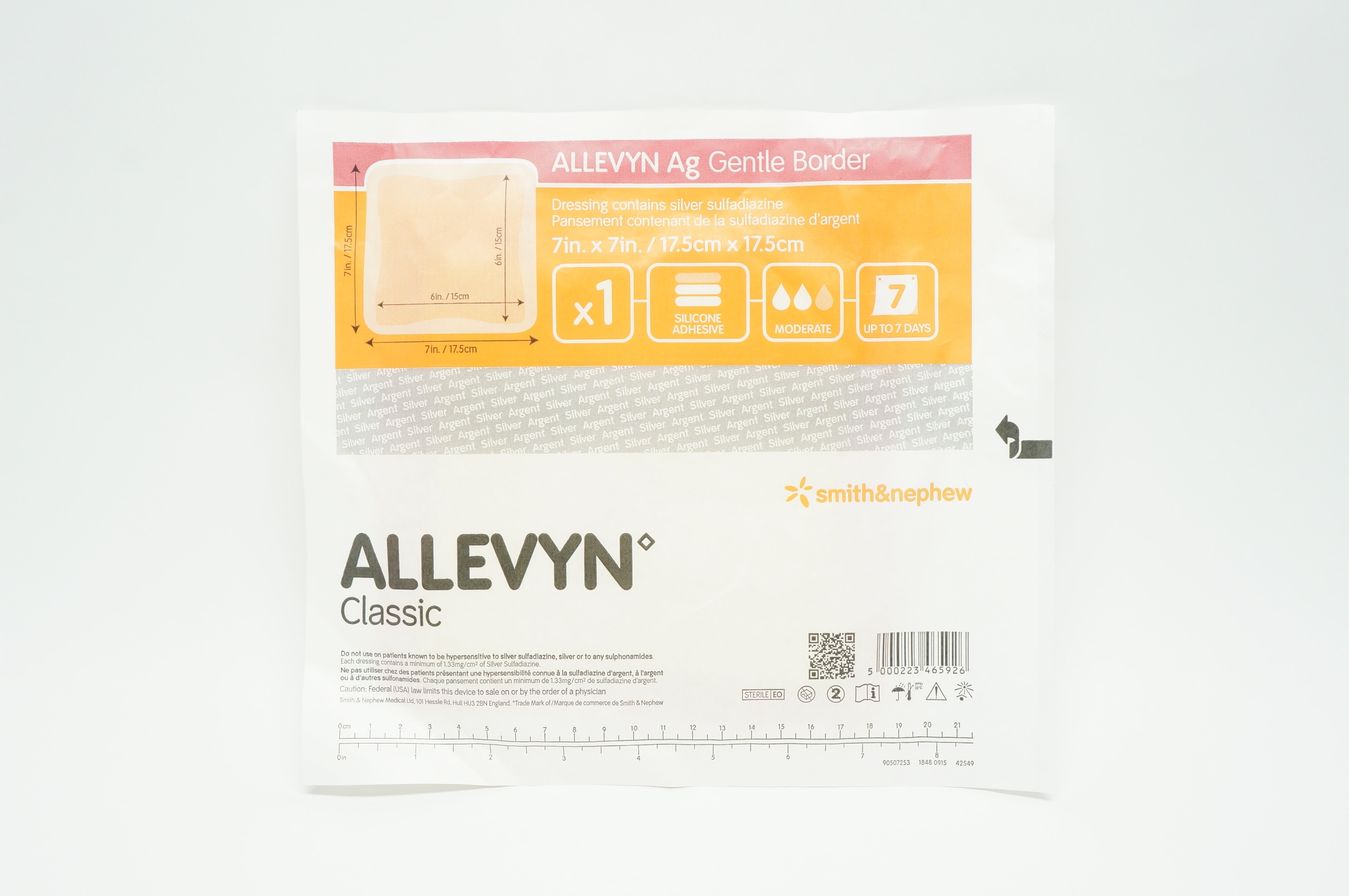 Smith&Nephew 66800454 Allevyn Ag Gentle Border 7 inch x 7 inch