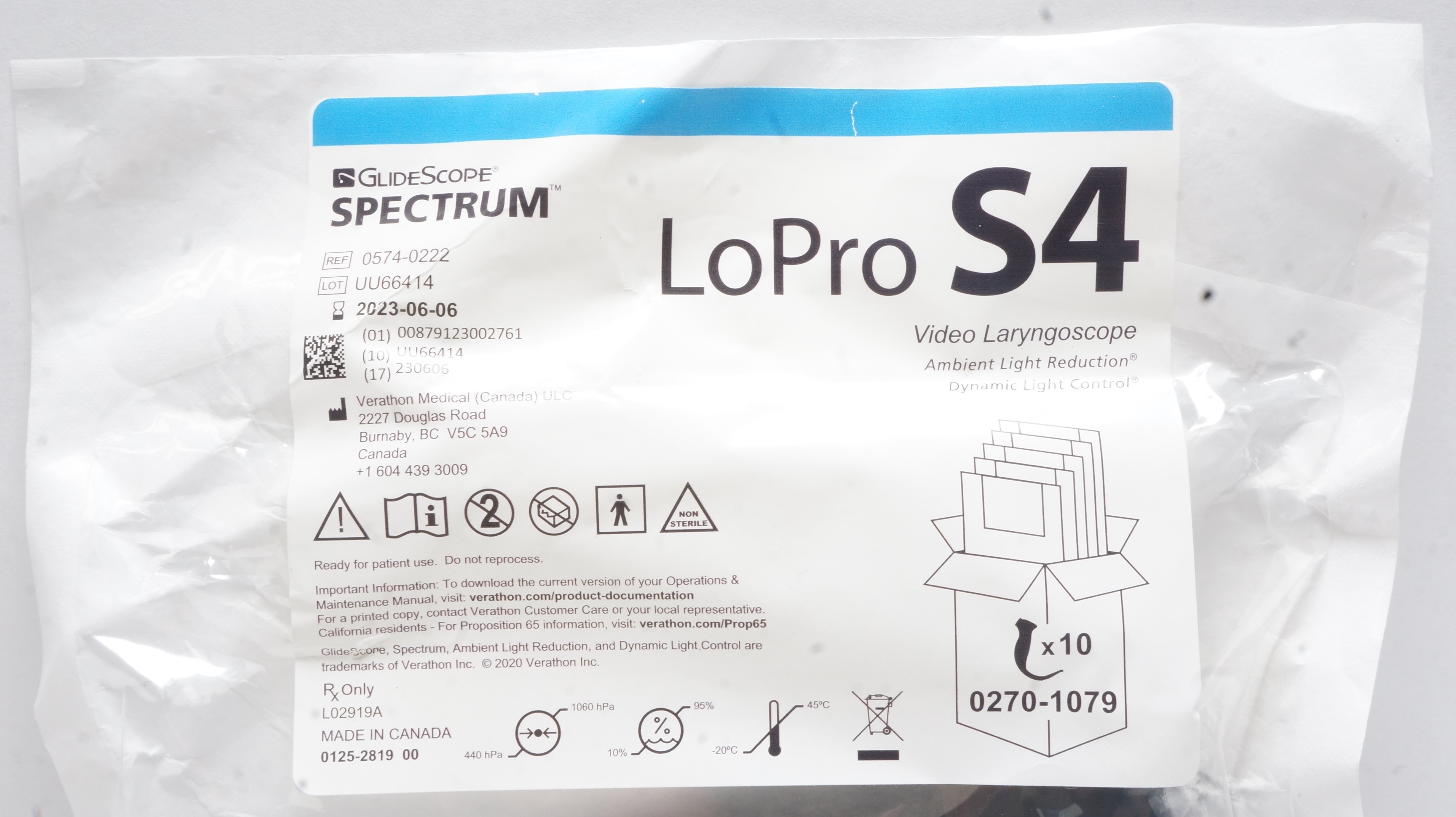 Verathoon Medical 0574-0222 GlideScope Spectrum Video Laryngoscope LoPro S4 (x)