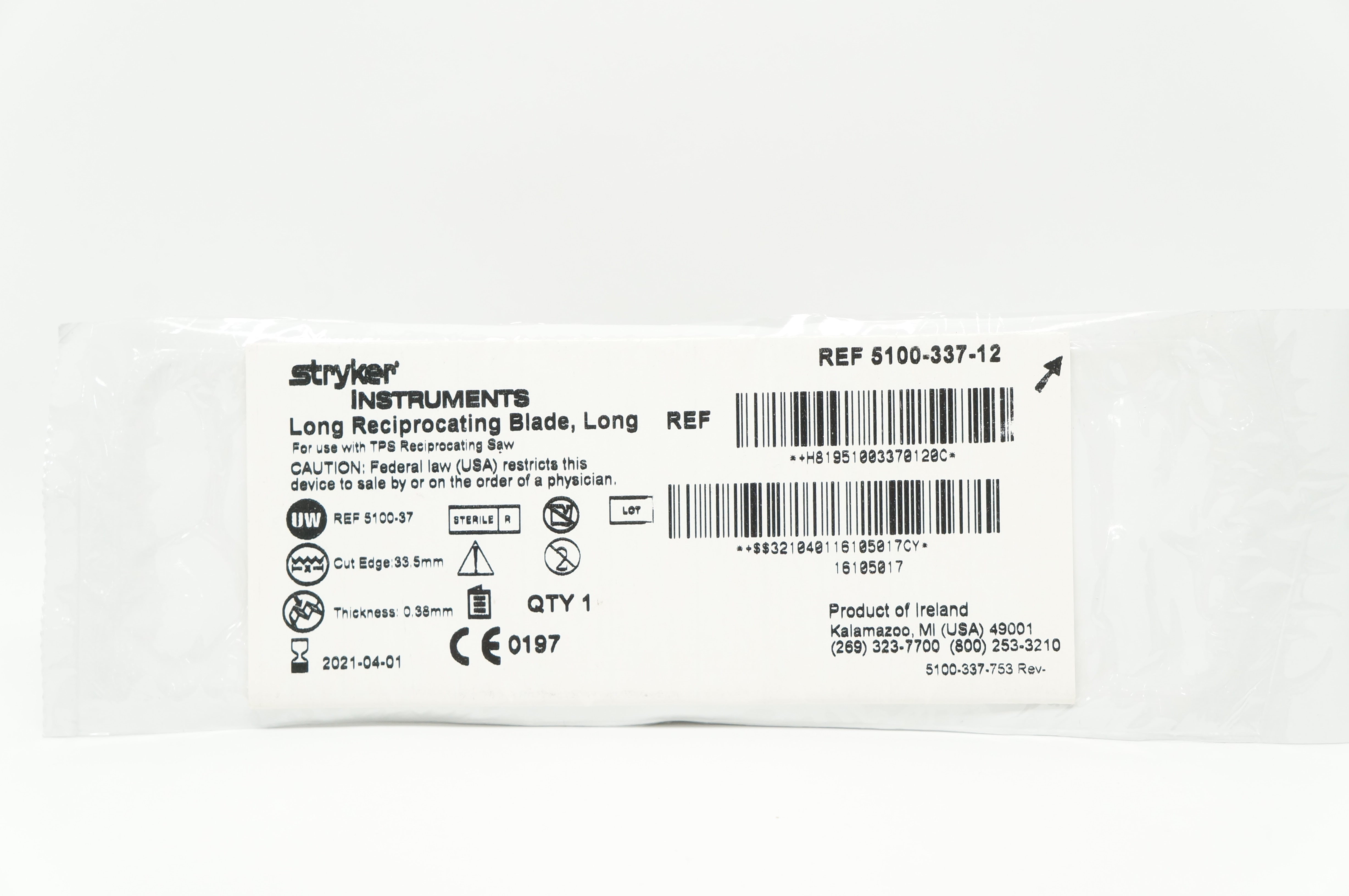 Stryker 5100-337-12 Long Reciprocating Blade, Long 33.5mm x 0.38mm (x)