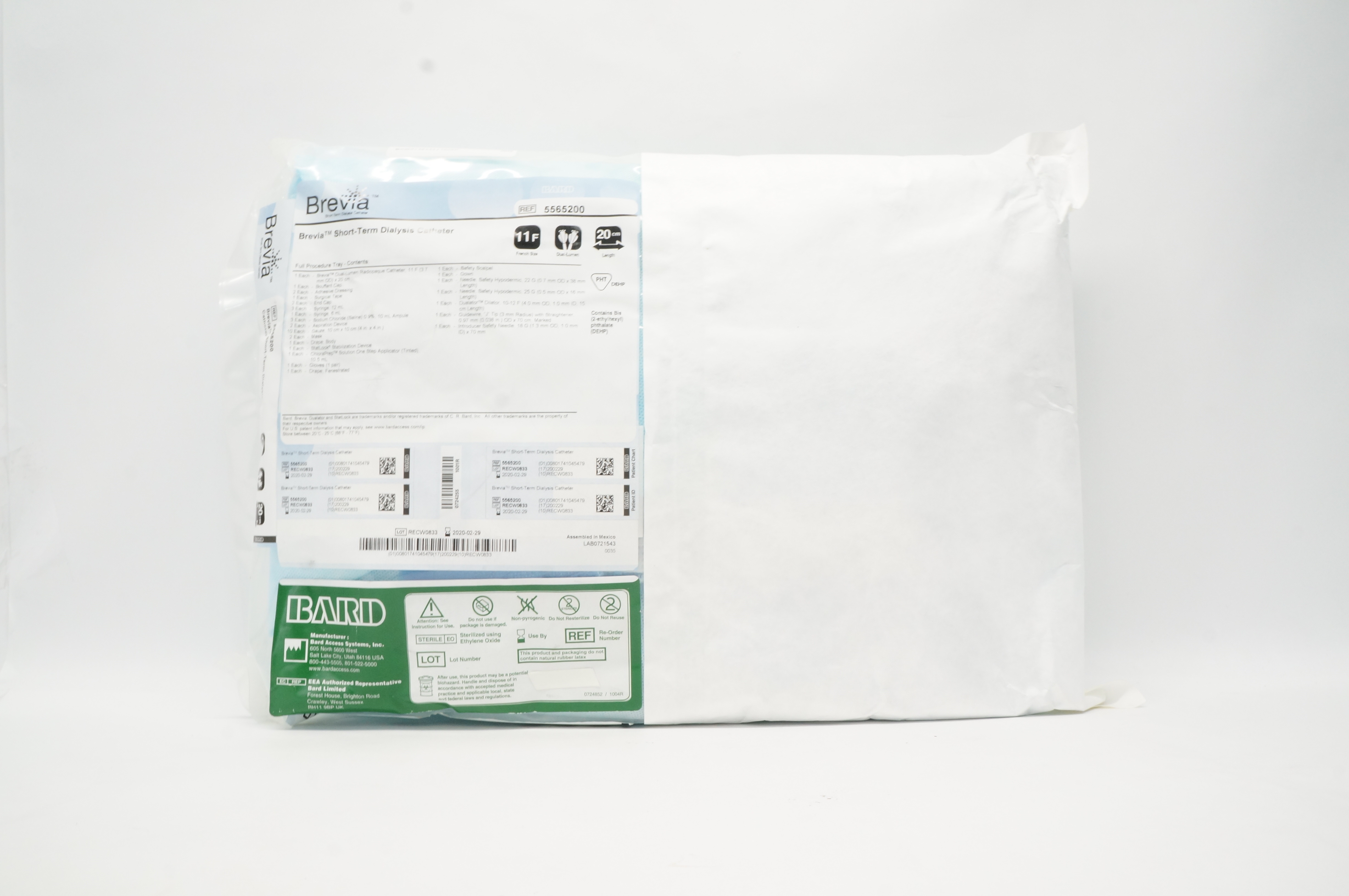 Bard 5565200 Brevia Short-Term Dialysis Cath. 11Fr x 20cm (x)