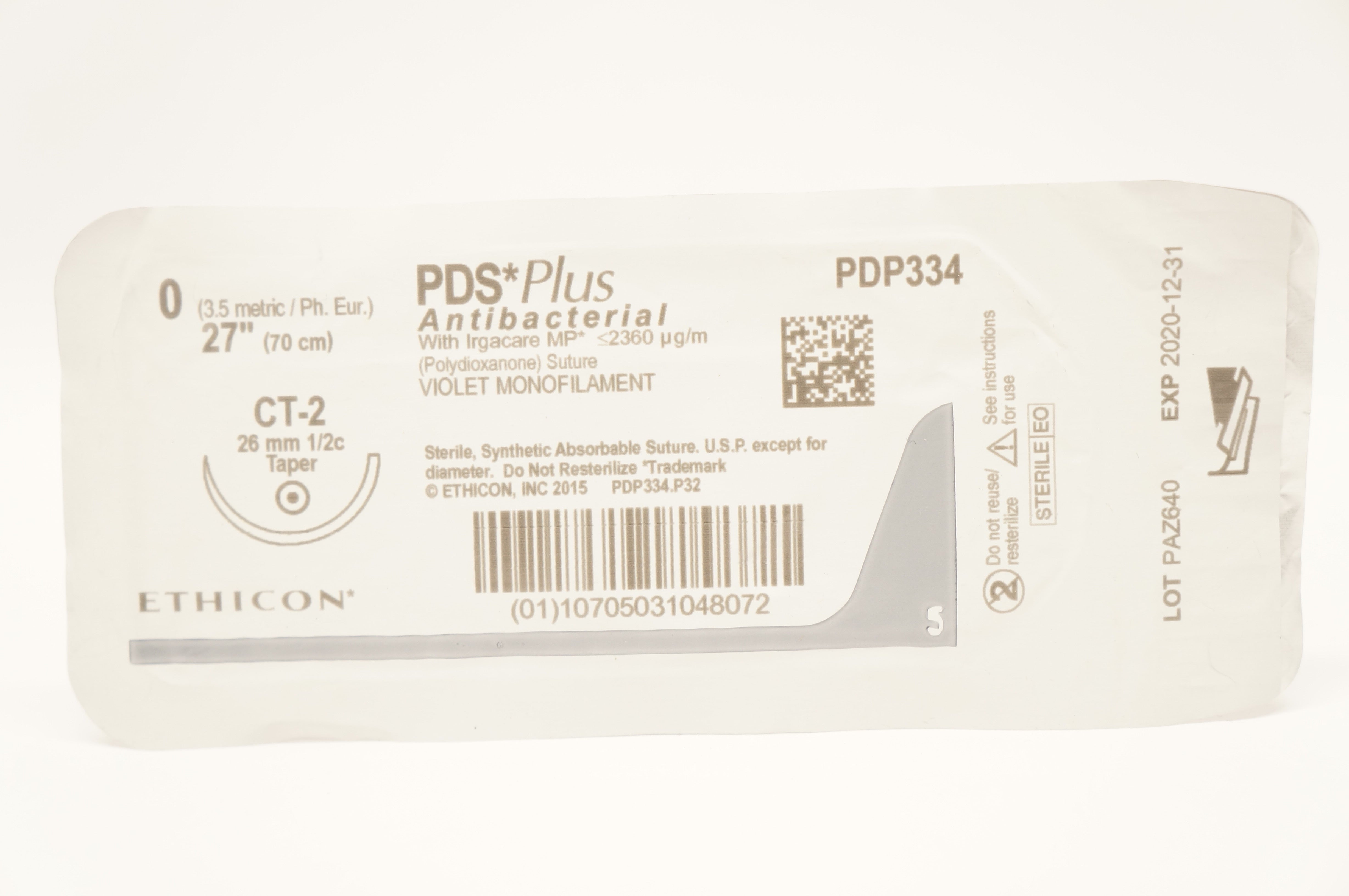 Ethicon PDP334 0 Antibacterial Violet Monofilament CT-2 26mm 1/2c Taper, 27in(x)