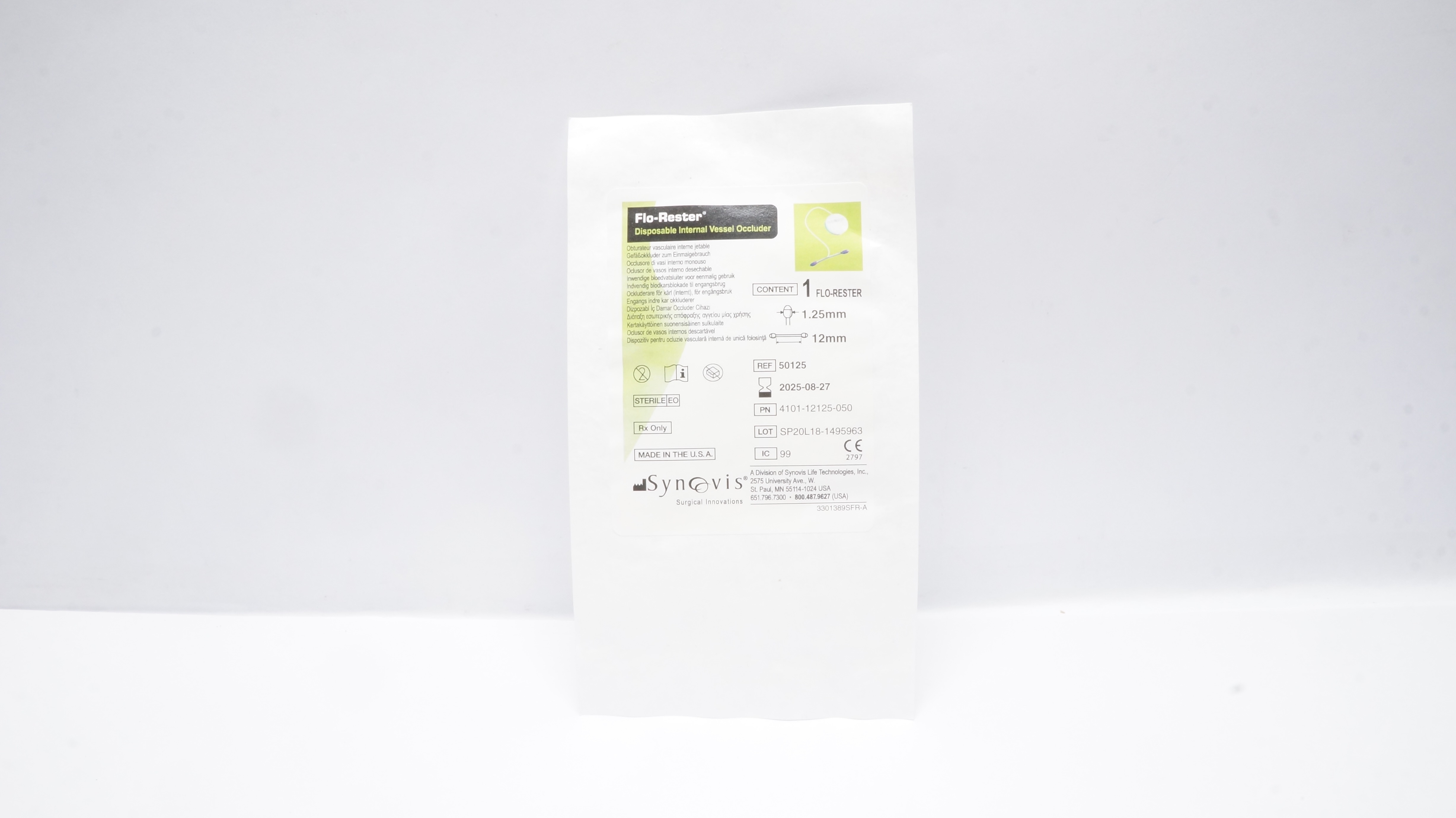 Synovis 50125 Flo-Rester Disposable Internal Vessel Occluder 1.25mm x 12mm