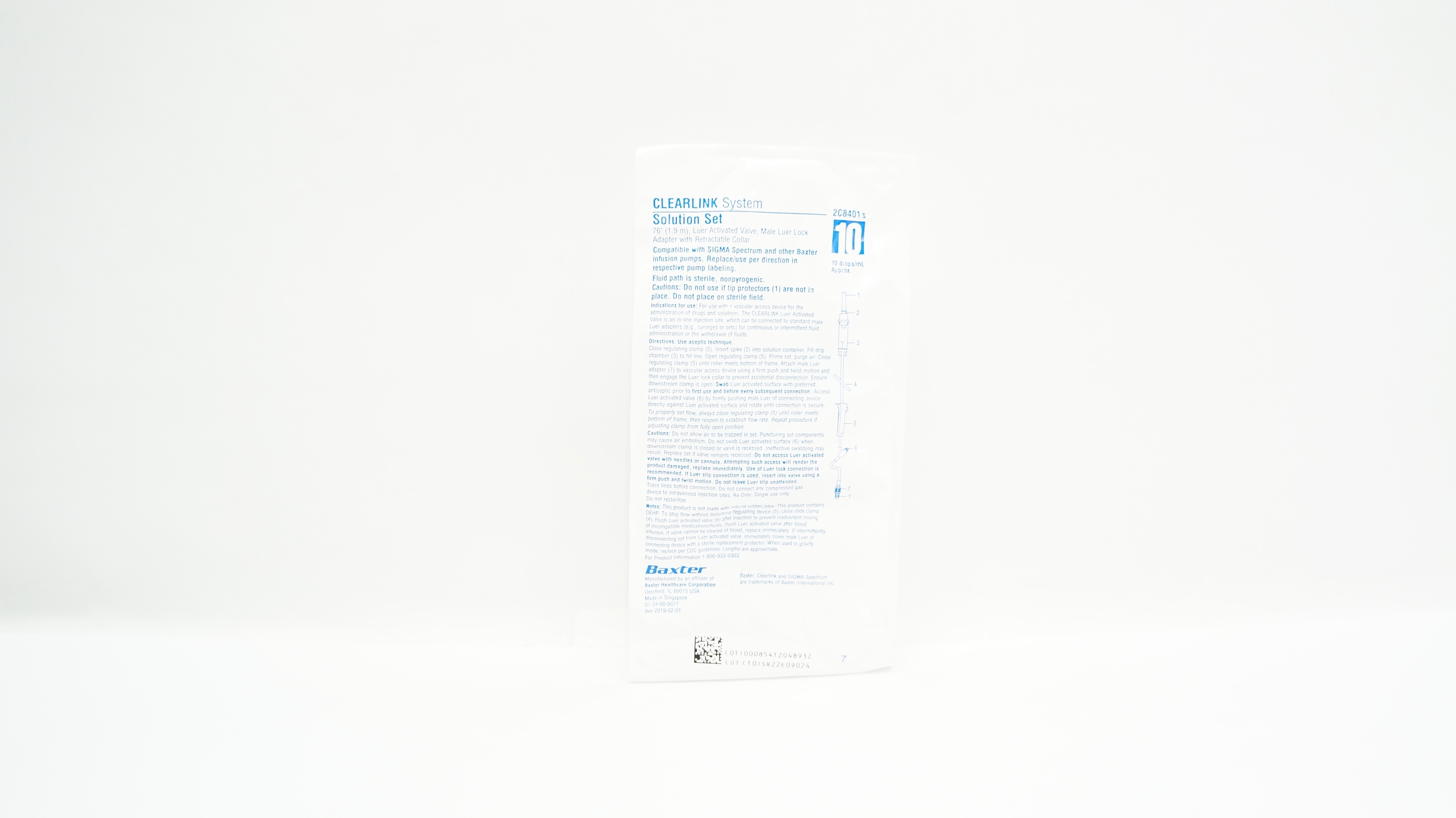 Baxter 2C8401s Clearlink System Solution Set 76 inch, 10 drops/mL Approx.