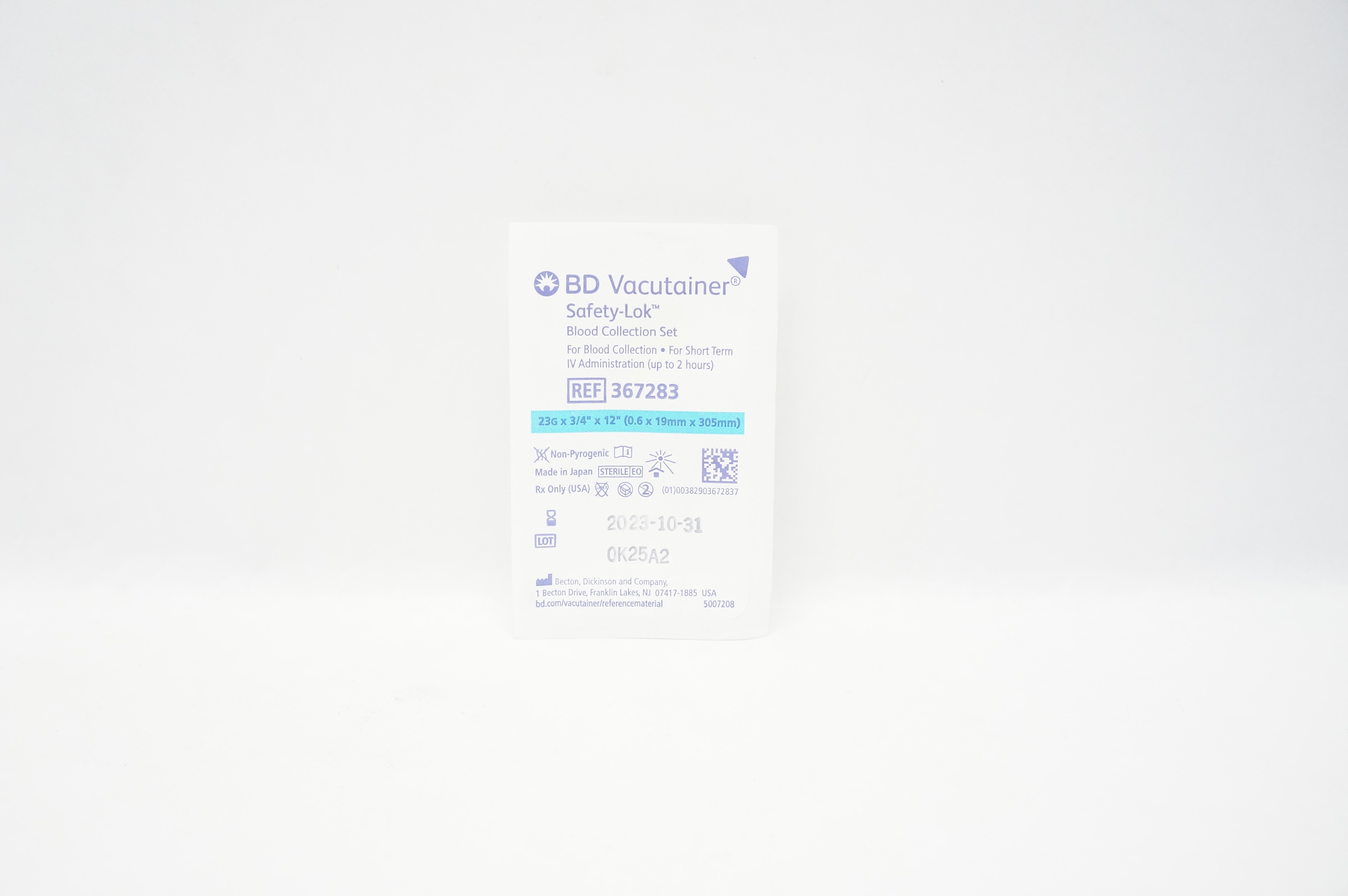 BD 367283 Vacutainer Safety-Lok Blood Collection Set 23G x 3/4inch x 12inch