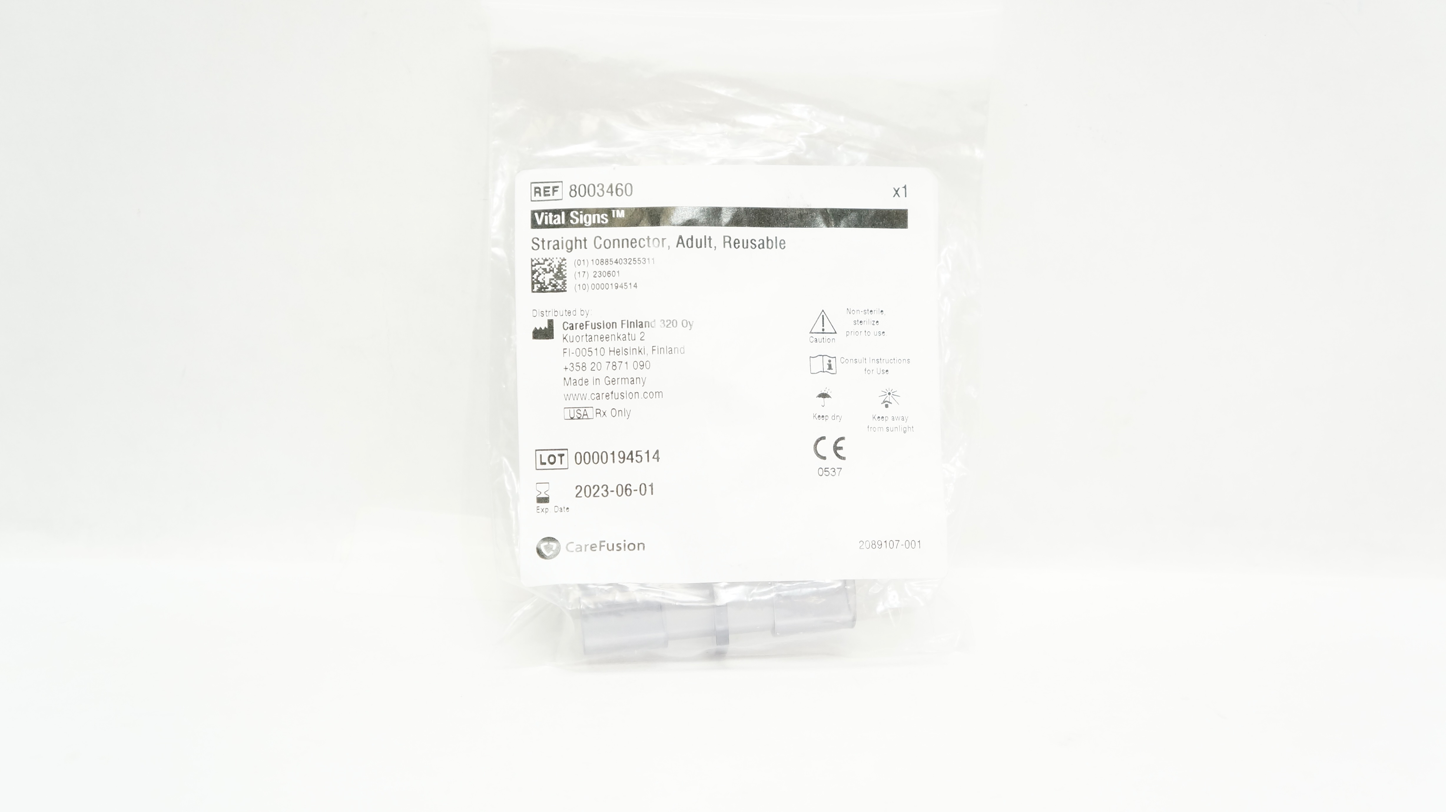 CareFusion 8003460 Vital Signs Adult Straight Reusable Connector (x)