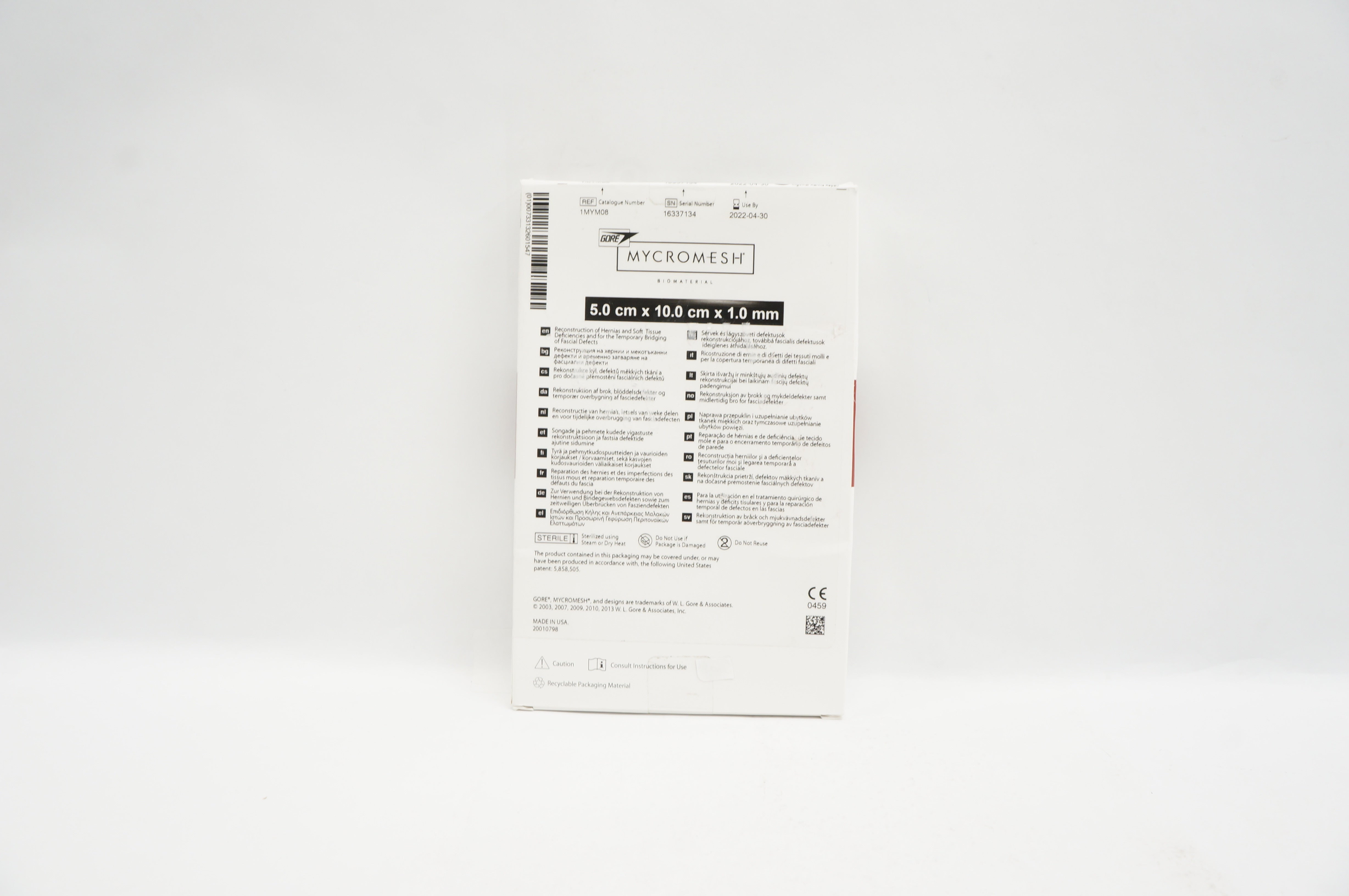 GORE 1MYM08  Mycromesh Biomaterial for Hernia & Soft Tissue Repair 5cm x10cmx1mm